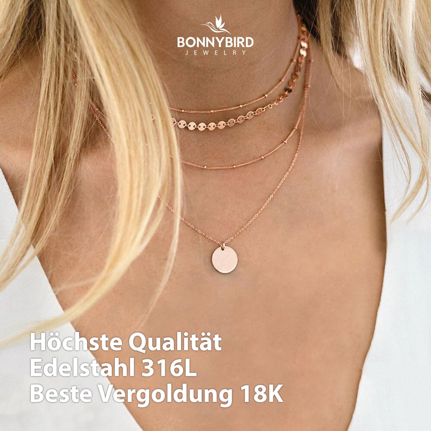 Detalle 2 de BONNYBIRD Wasserfeste Edelstahl Halskette Damen