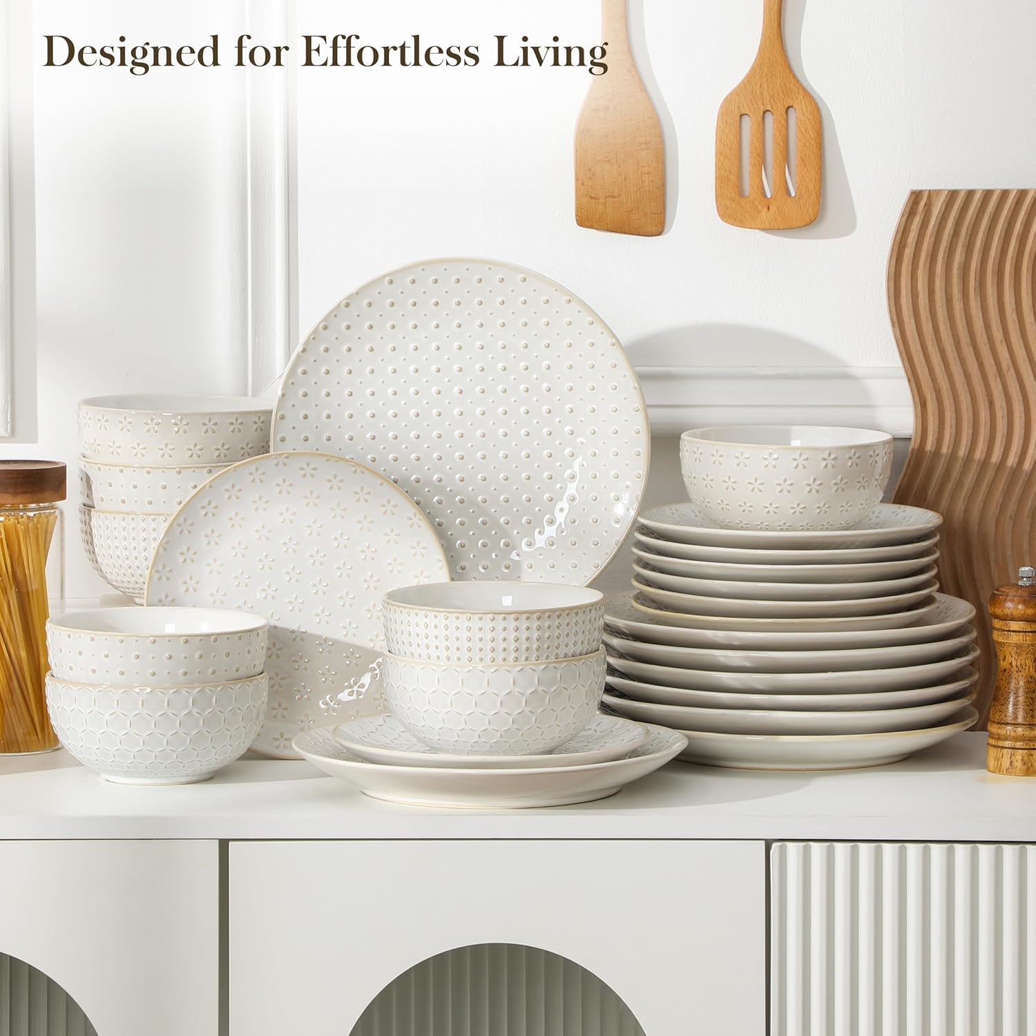 Thumbnail 6 de MALACASA 24-Piece Dinnerware Set for 8 — Embossed High- fired Ceramic Stoneware for Everyday & Entertaining