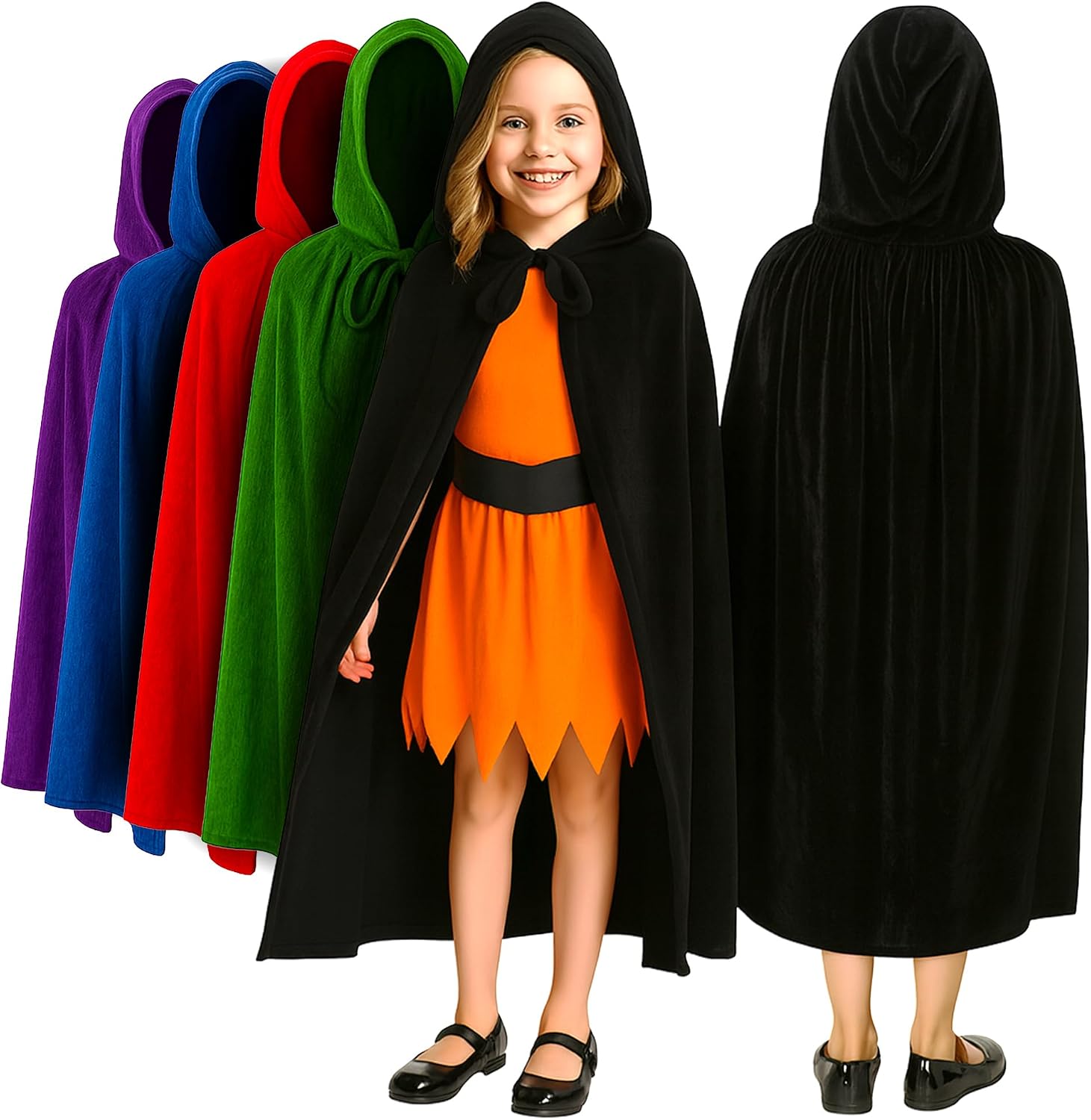Detalle de ArtCreativity Velvet Hooded Cloak for Kids, 4 ft, String Closure