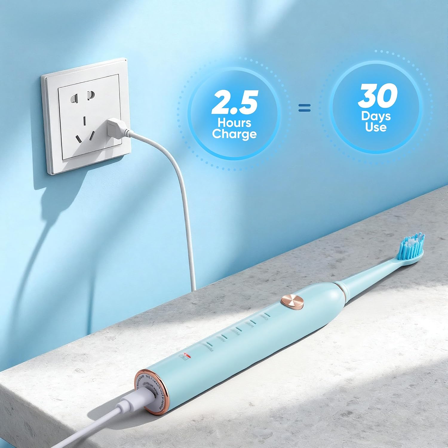 Detalle 2 de Yoomue Sonic Electric Toothbrush for Adults & Kids — 5 Modes, 8 Heads, 2.5-Hour Fast Charge