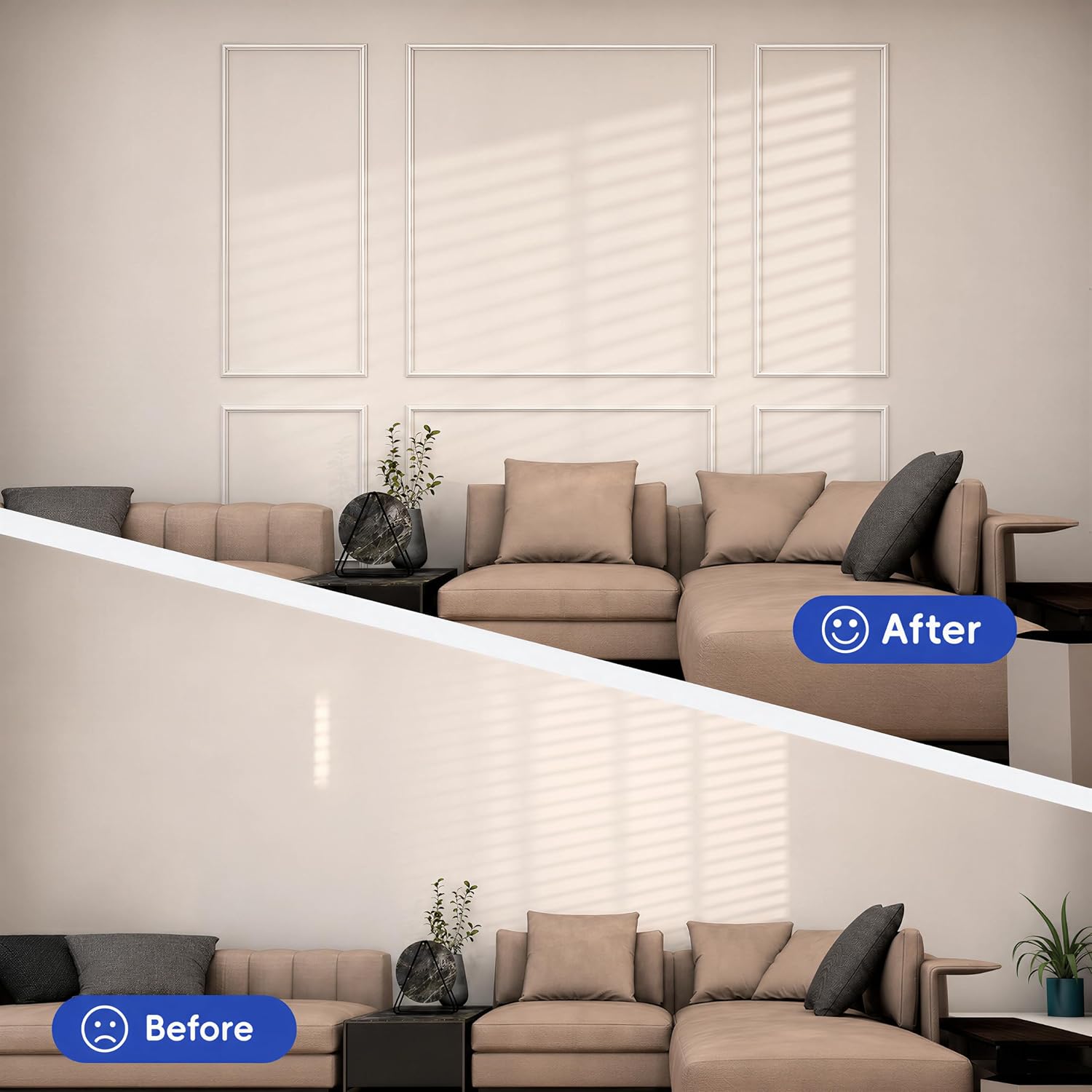 Detalle 2 de COUKIU 6-Set Pre-Cut Wall Moulding, Style 1, Paintable Polystyrene Frames