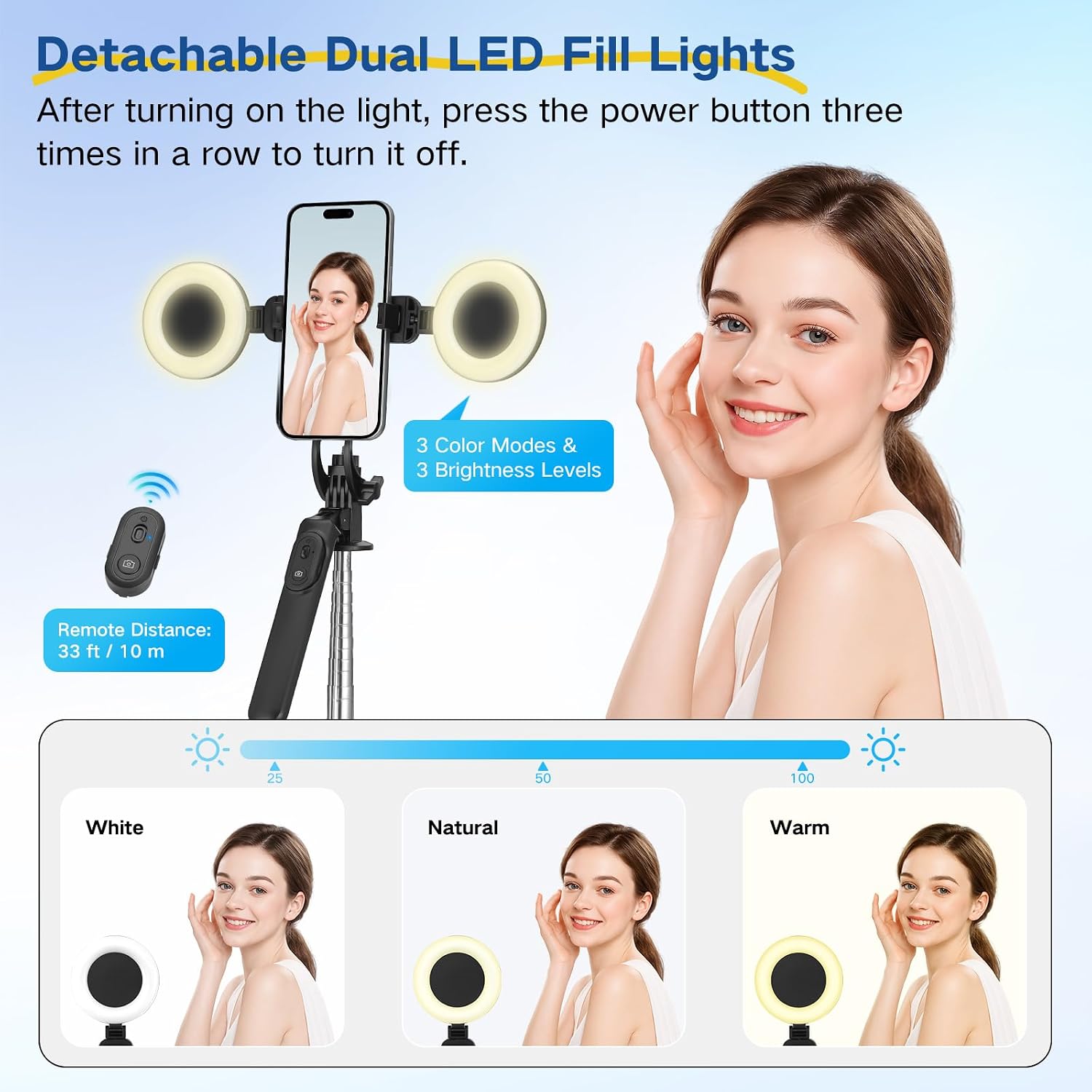 Detalle 2 de HUGSEE 180CM Vlogging Kit with Metal Tripod, Dual Lights and Wireless Mics