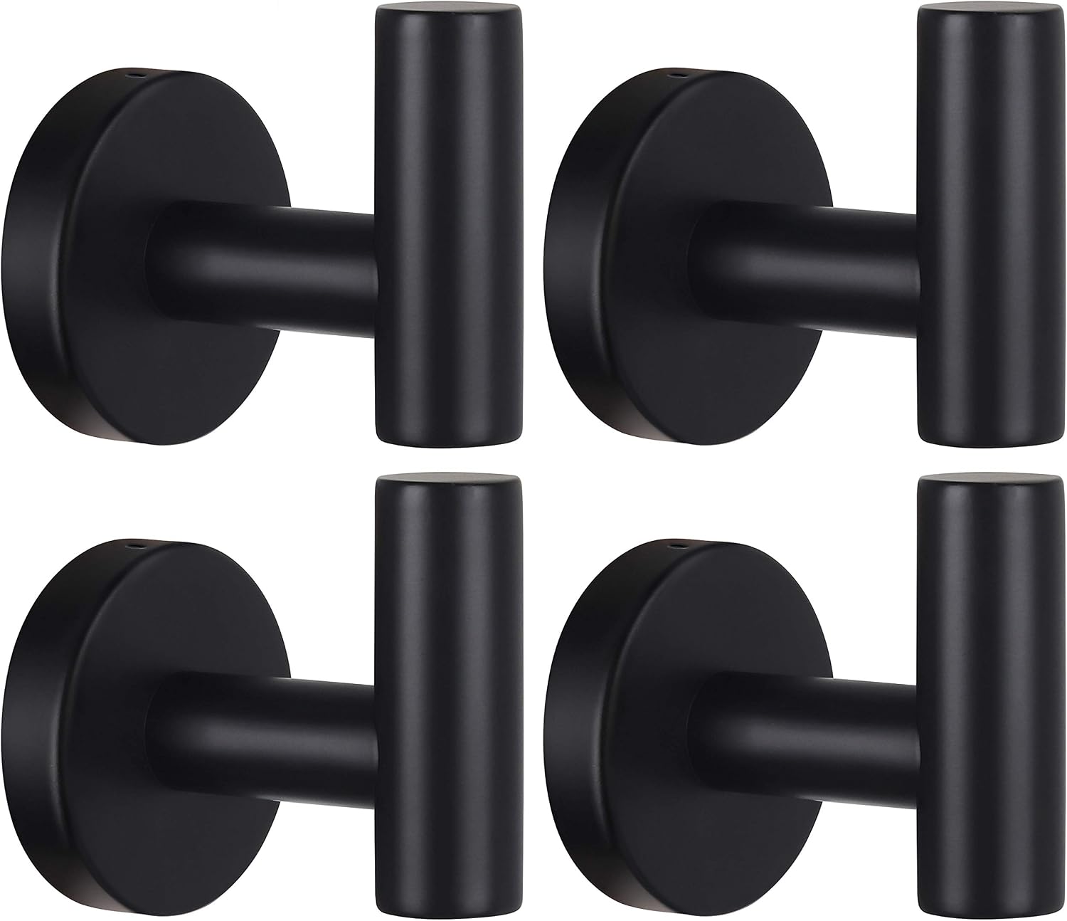 Detalle de Homagic 01 Wall-Mounted Towel Hooks, Black Stainless Steel, 4-Pack