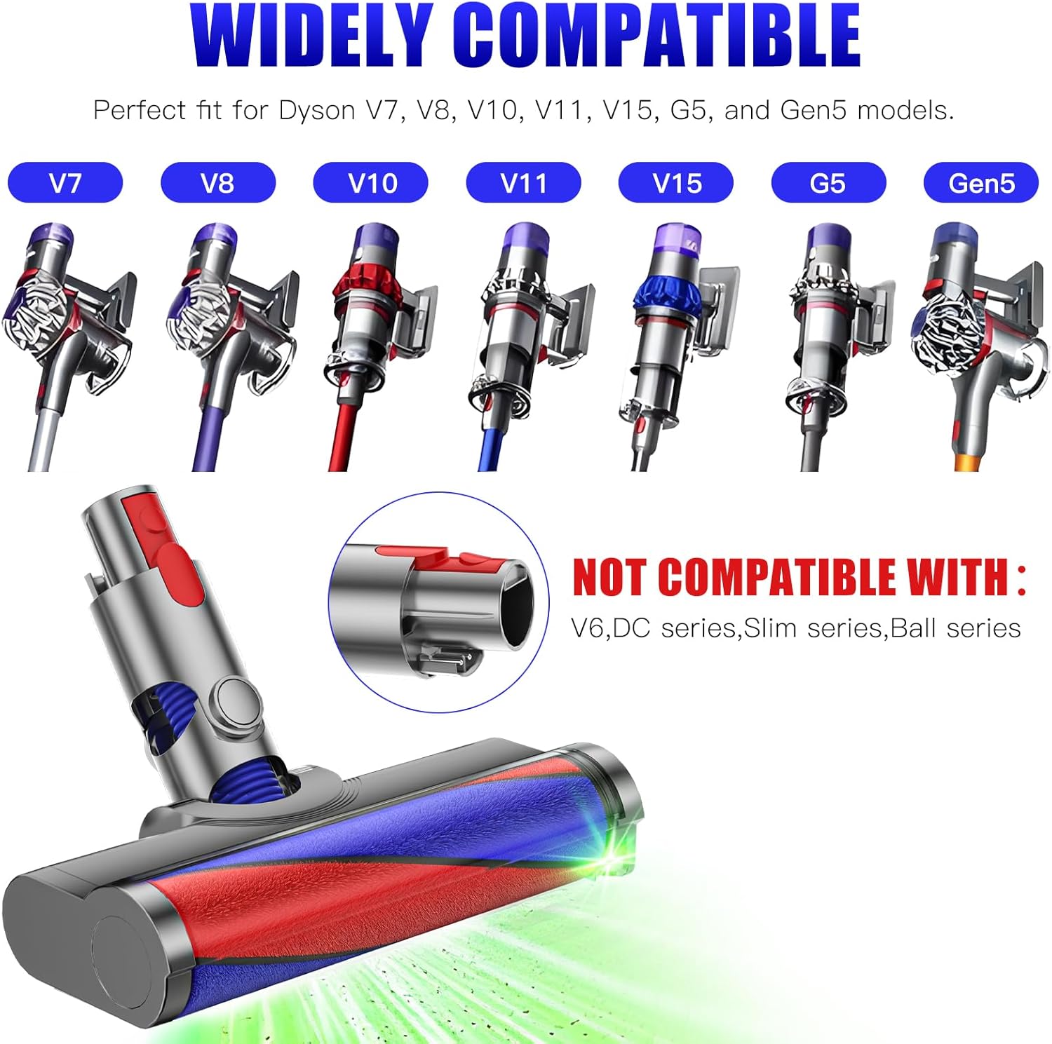 Thumbnail 1 de Testa spazzola di ricambio con rullo morbido e LED per Dyson V7, V8, V10, V11, V15 (ugello elettrico) – Viola