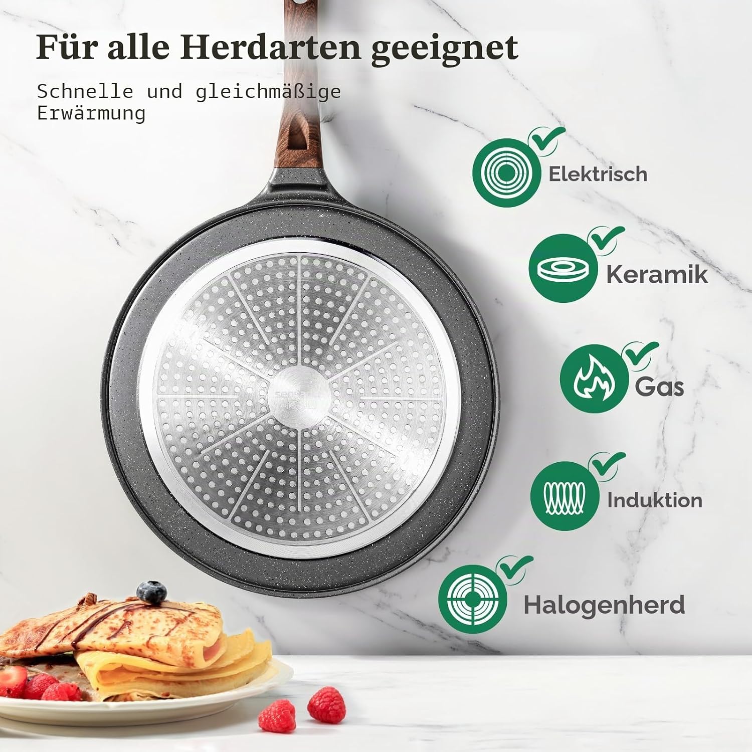 Detalle 2 de SENSARTE Crepe Pfanne 30 cm – Schweizer Granit Antihaftbeschichtung, induktionsgeeignet