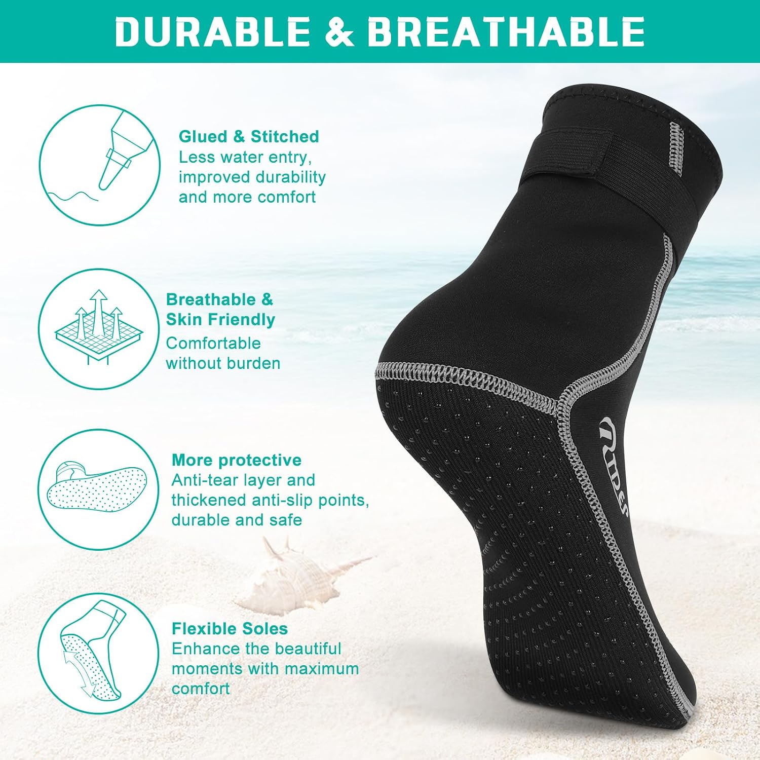 Detalle de Rtdep Neoprene Socks 3mm – Anti-Slip Wetsuit Socks for Diving, Snorkelling and Sailing