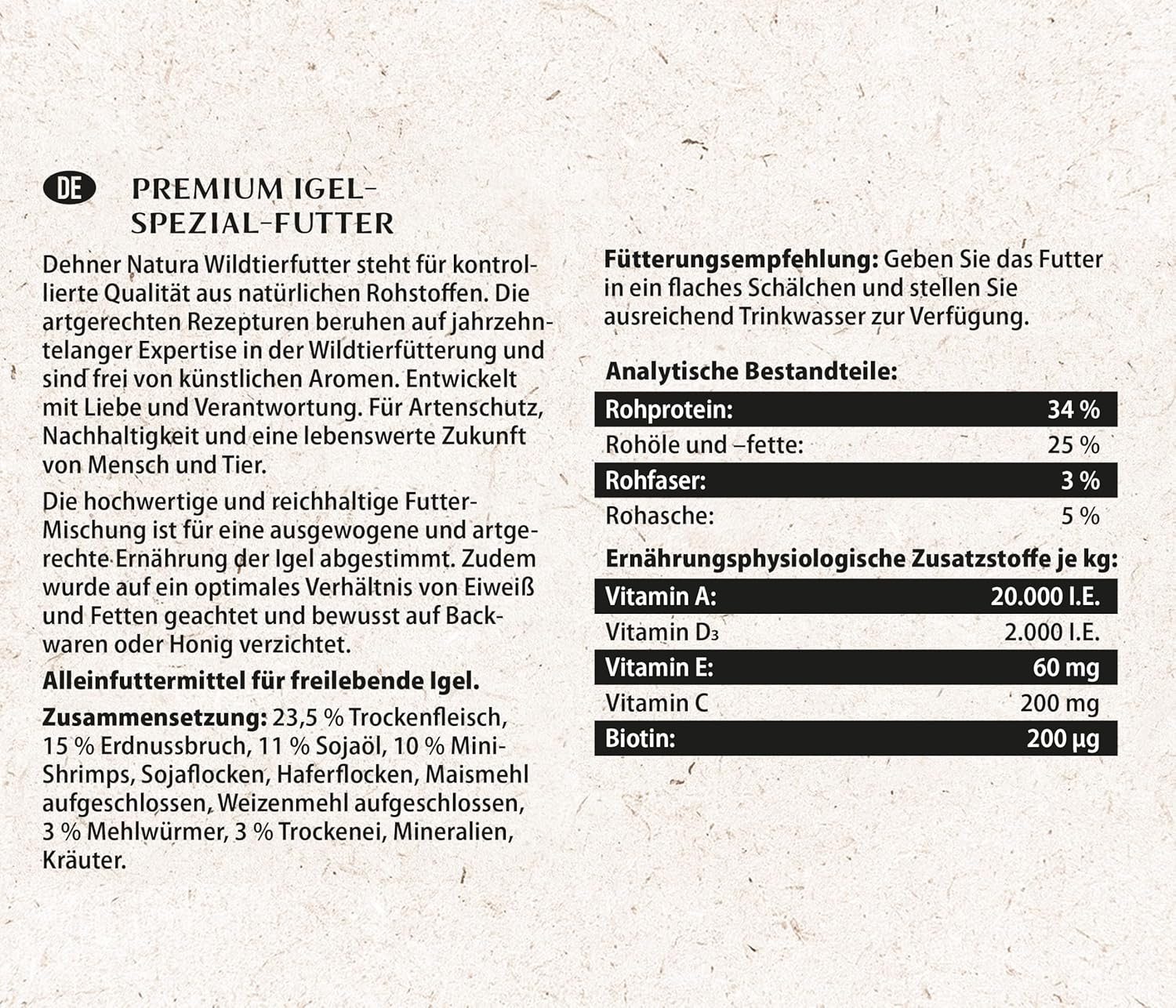 Detalle de Dehner Natura Igelfutter – Alleinfutter für Igel, artgerechte Ernährung, 1,5 kg