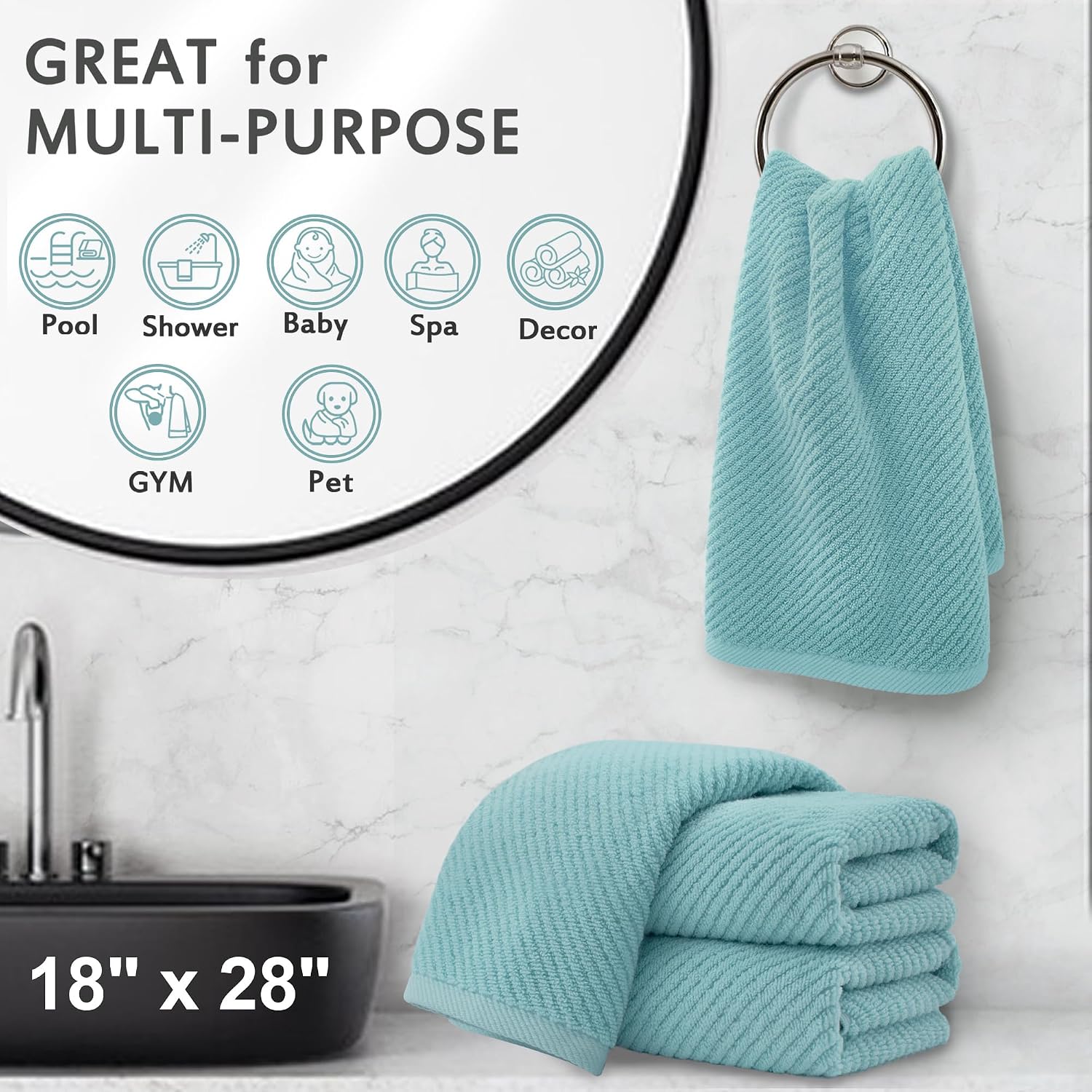 Thumbnail 4 de Teal 4-Piece Hand Towel Set 18x28