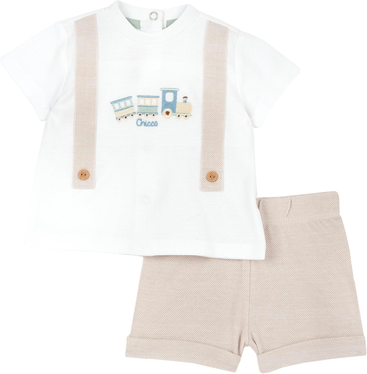Detalle de Ensemble bébé Chicco avec T-shirt et Short Élégants – coton, ouverture dos et motif raton laveur