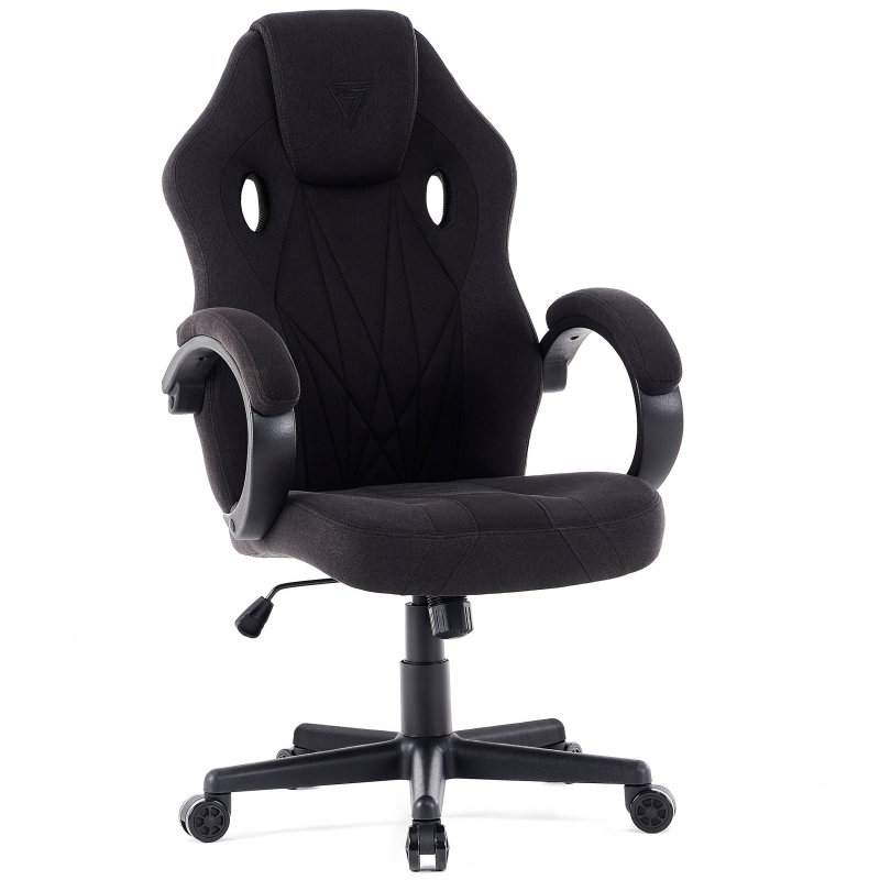 Detalle de SENSE7 Prism: Silla Gaming ergonómica de tela negra para jugar y trabajar