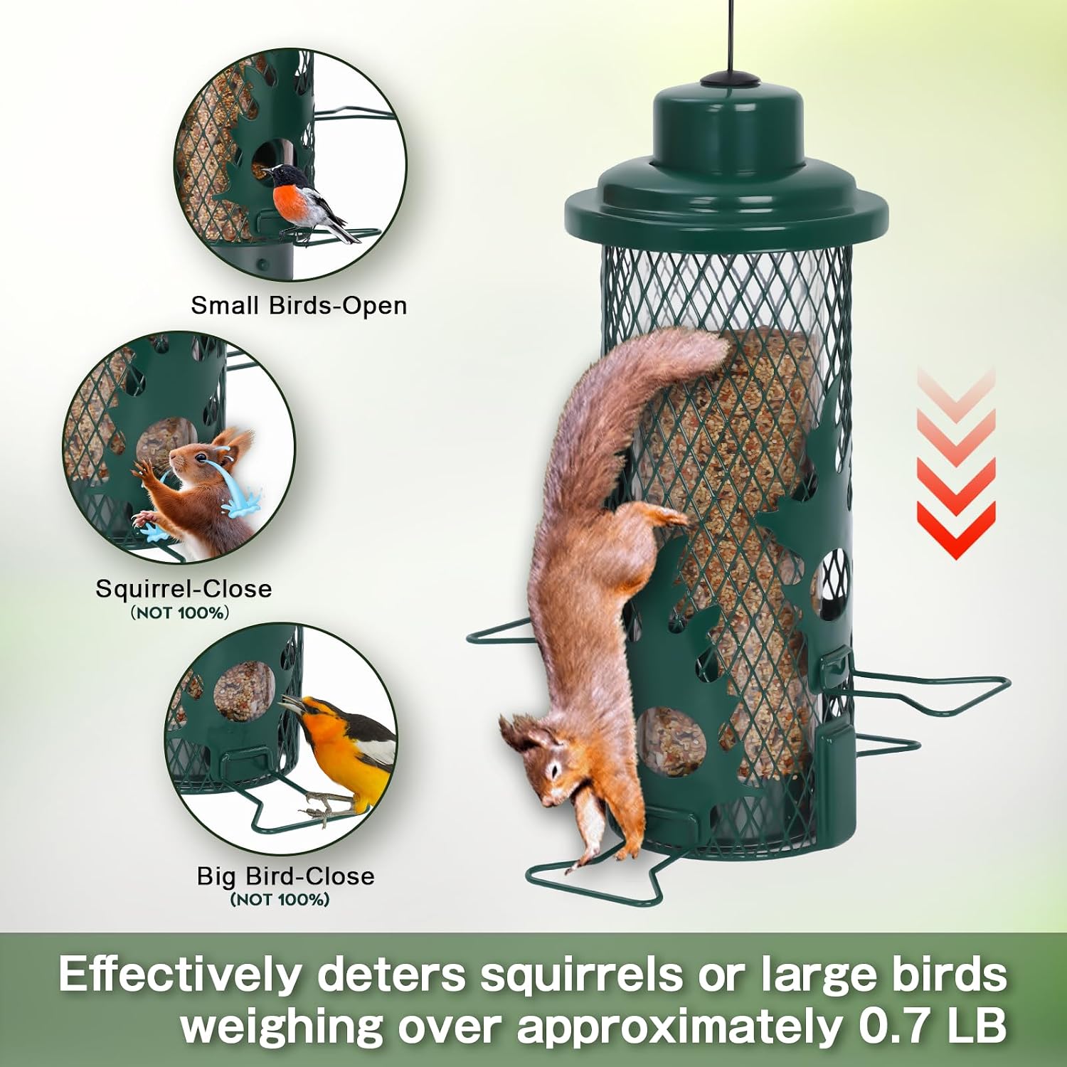 Detalle de Gbekery LY-YXSY-13IN-1 Metal Hanging Bird Feeder, 4 Ports, Green
