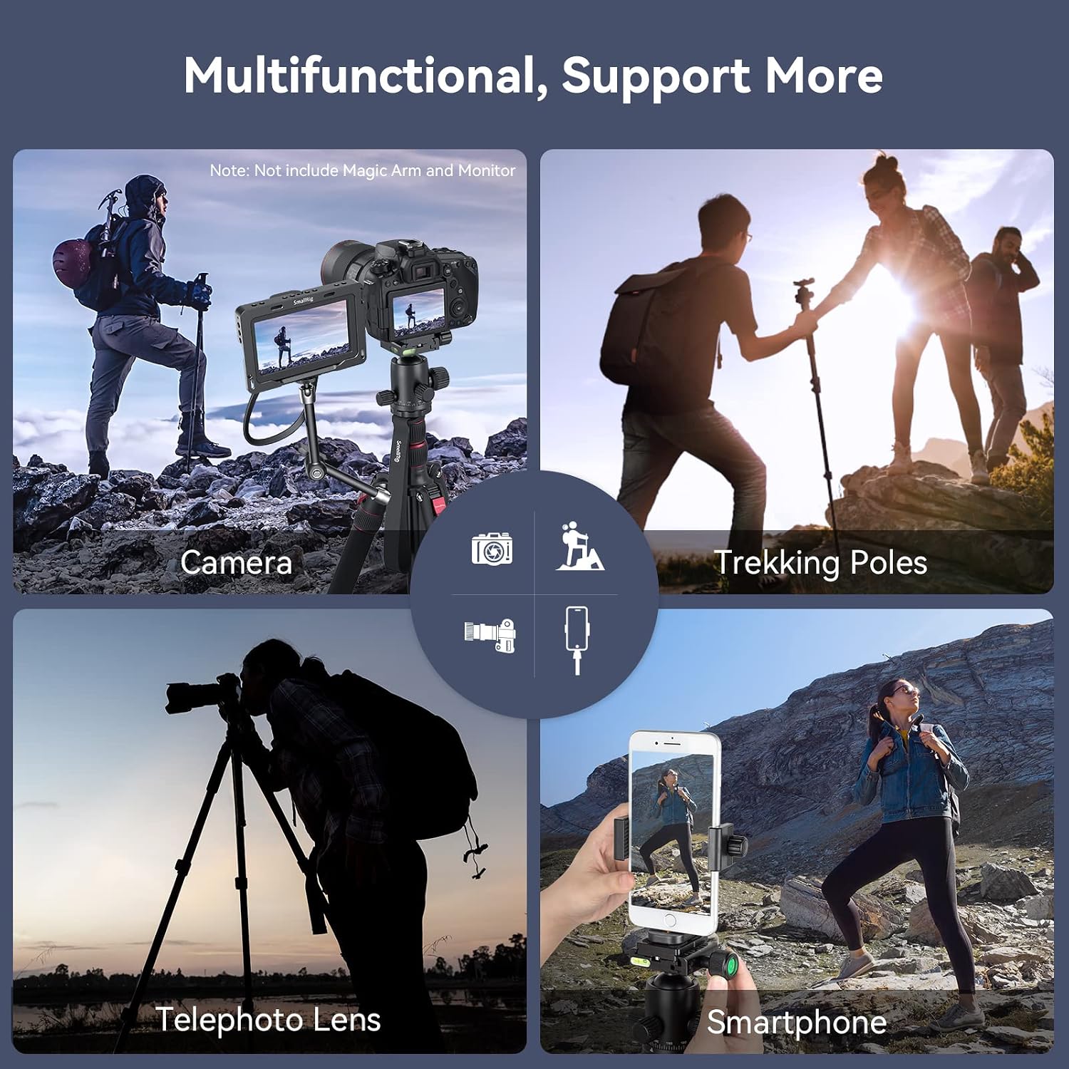 Thumbnail 1 de SMALLRIG 78" Camera Tripod (3474C) with 360° Ball Head – Arca‑Swiss compatible, aluminium, 33lb load, 18.5"–78" height