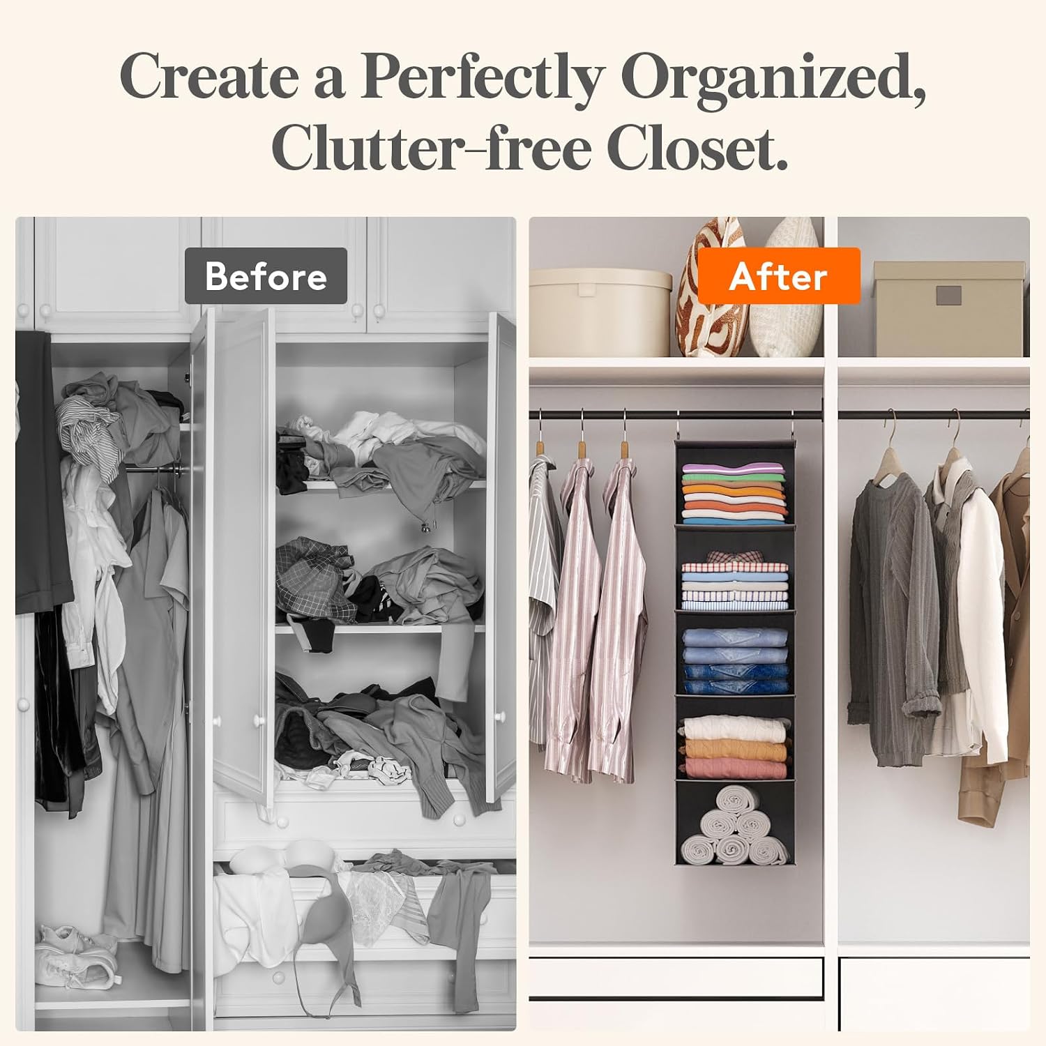 Thumbnail 6 de Lifewit LF230212 5-Tier Hanging Closet Organizer, Foldable Grey Shelves