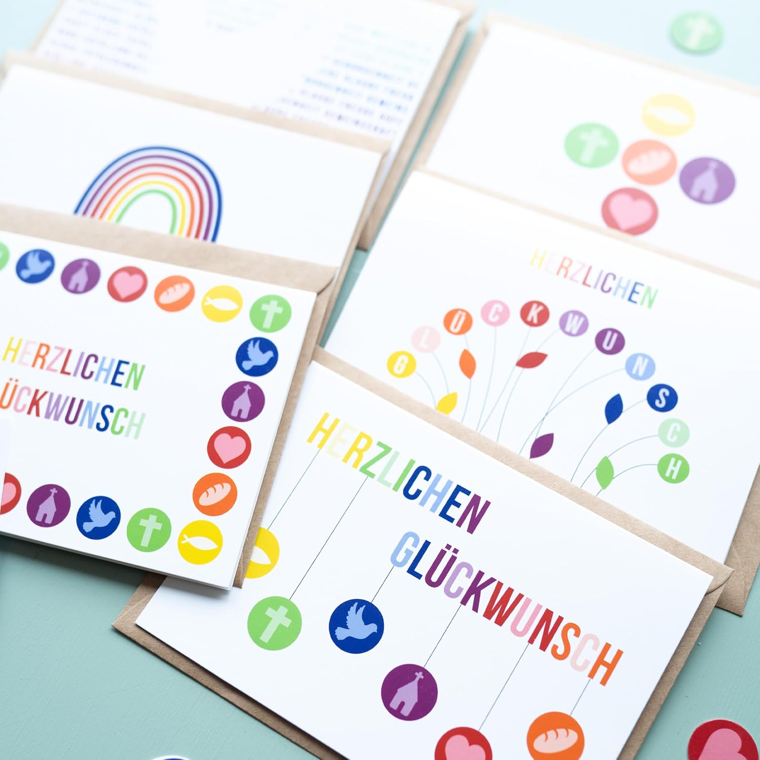 Thumbnail 4 de Papierdrachen Glückwunschkarten Set 2 DIN A6 Regenbogen