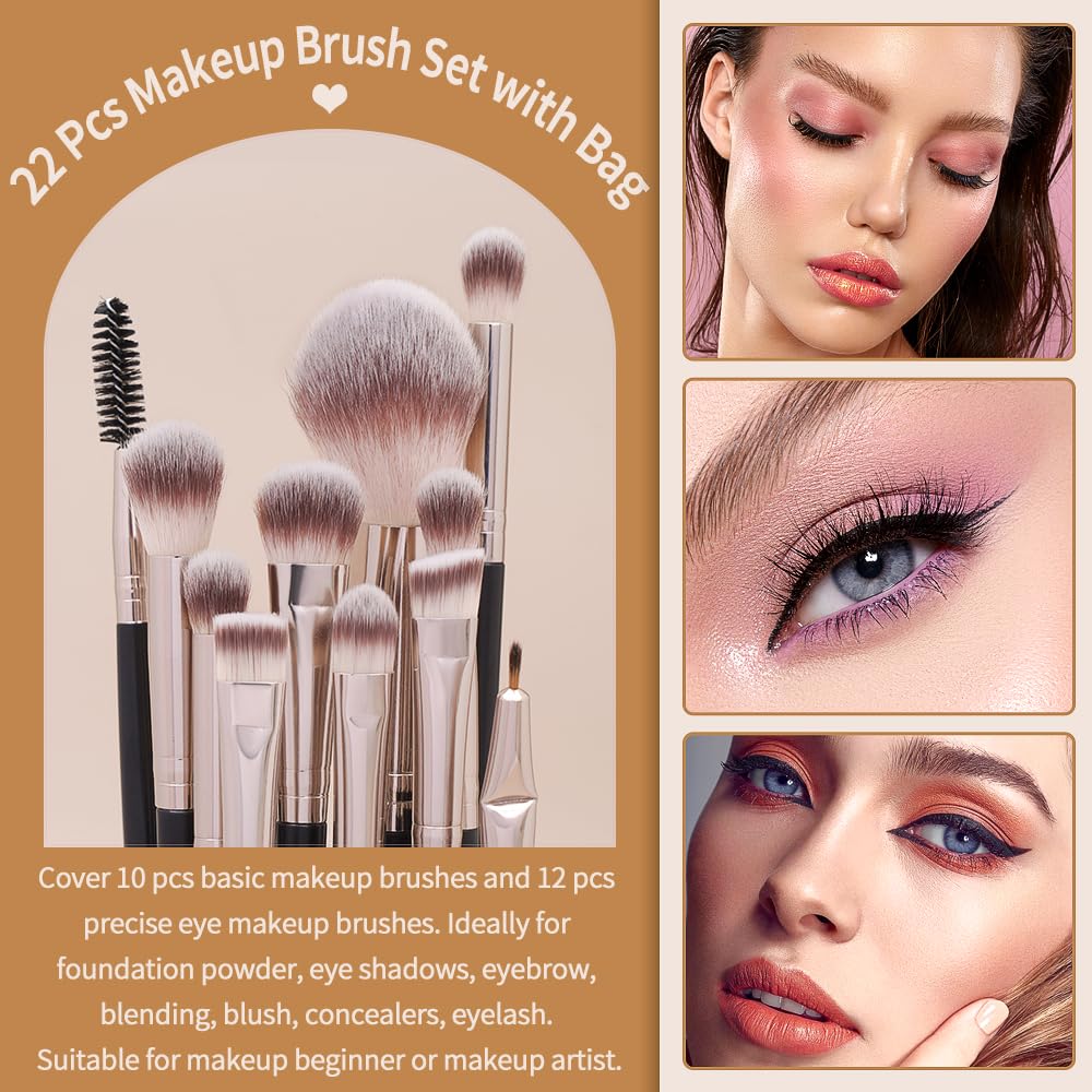 Detalle de MAGEFY Make-up-Pinsel-Set (22-teilig) mit synthetischen Borsten und PU-Ledertasche