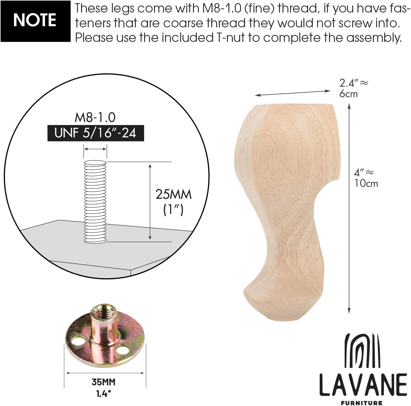 Detalle de La Vane Wooden Furniture Legs, 10 cm