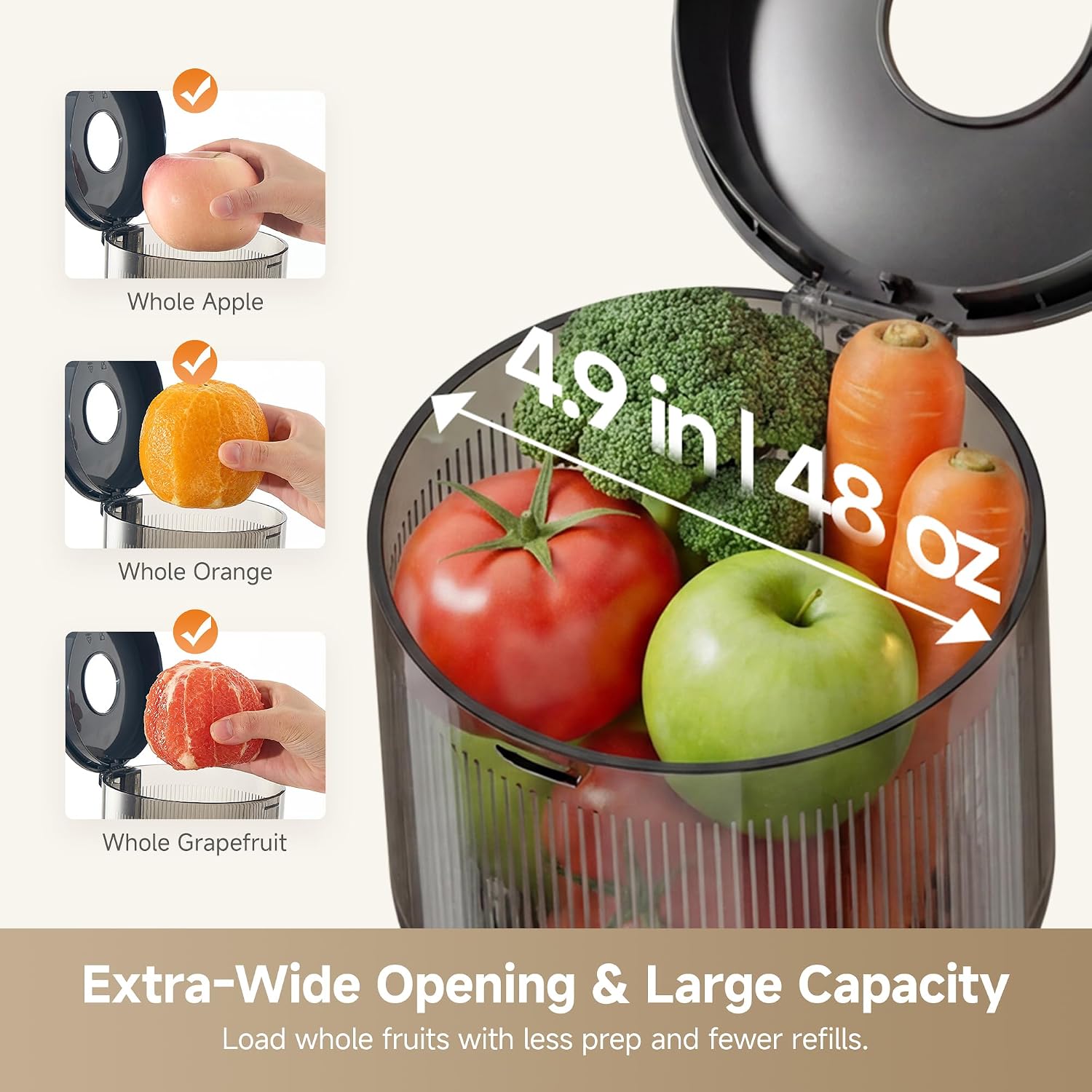 Detalle 2 de Dreame SJ30 Cold Press Juicer, 4.9" Wide Chute, 48 oz, 200 W