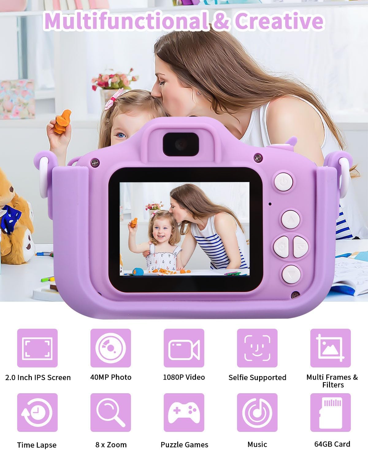 Thumbnail 1 de Azyvum Macchina Fotografica Bambini con schermo da 2” ricaricabile e scheda 64GB (1080P HD)