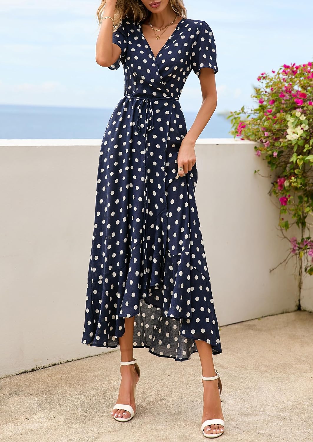 Detalle de PRETTYGARDEN Women's Boho Floral Maxi Dress: Lightweight, Flowy V-Neck Wrap for Summer