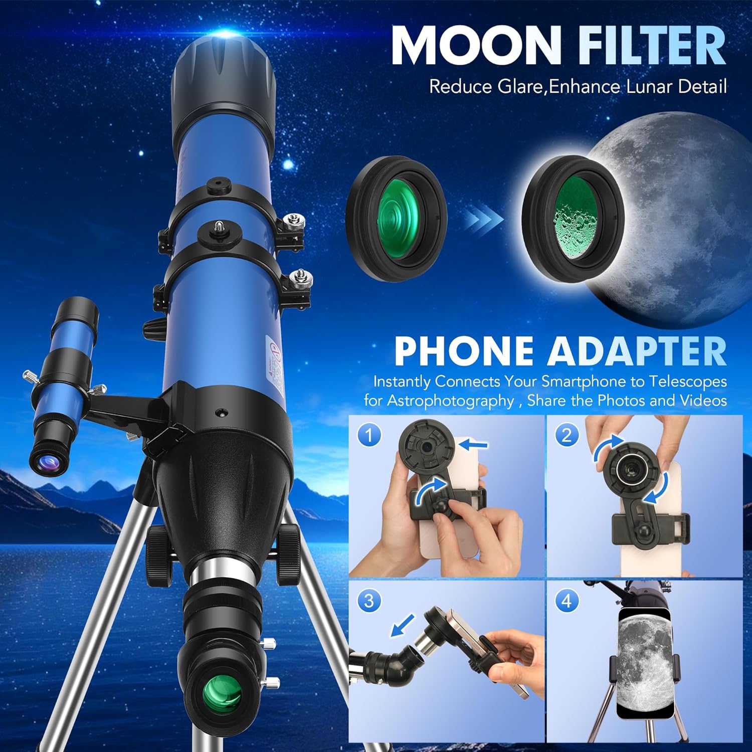 Thumbnail 4 de MEEZAA 90mm Refractor Telescope for Beginners