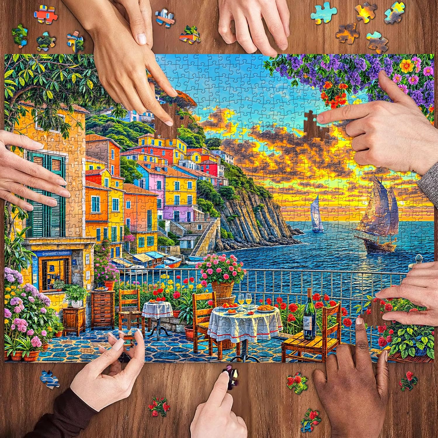 Detalle de TangComplete Puzzle 1000 Teile – Romantisches Cinque Terre Motiv, farbenfrohes Landschaftspuzzle