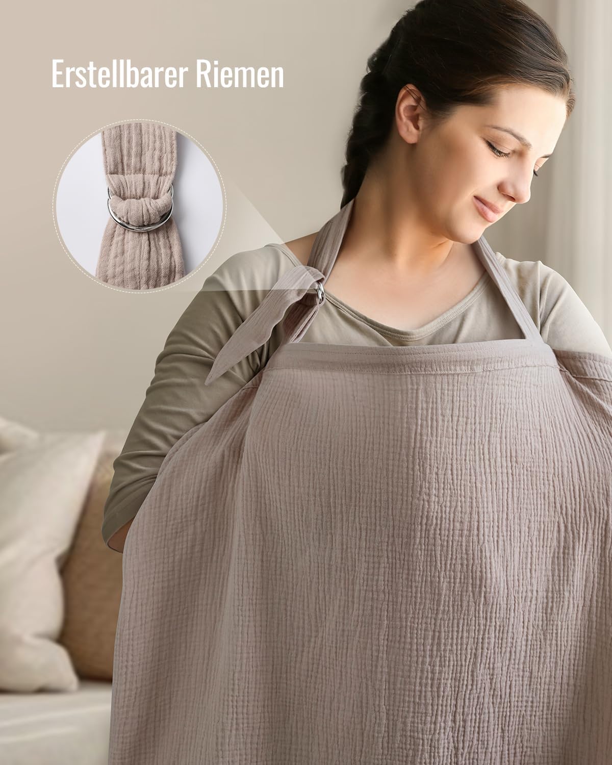 Detalle de Blissful Diary Muslin Nursing Cover for Breastfeeding – Agreeable Gray