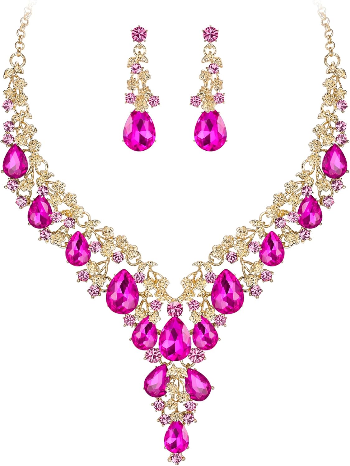 Thumbnail 5 de Parure bijoux de mariage Clearine : collier chaîne ajustable + boucles d’oreilles strass cristal
