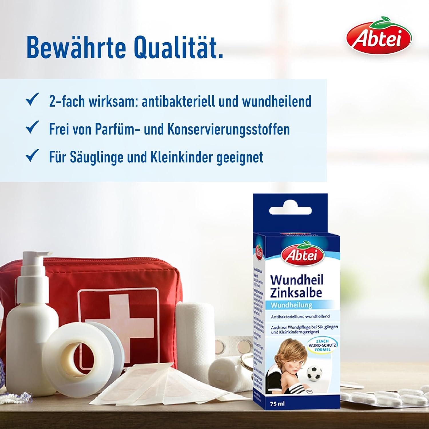 Detalle 2 de Abtei Wundheil Zinksalbe mit Zink zur Wundheilung, antibakteriell & entzündungshemmend – 75 ml