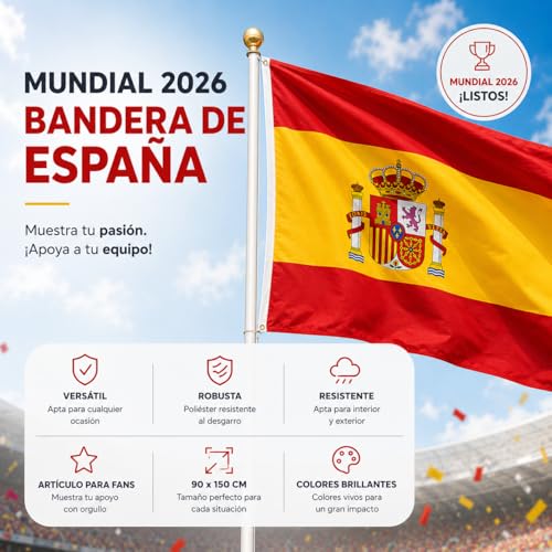 Detalle 2 de Bandera España – Mundial 2026 (90x150 cm) de TK Gruppe Timo Klingler