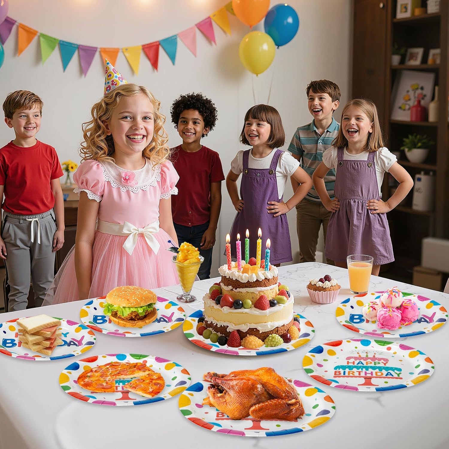 Thumbnail 4 de 40 Pcs Happy Birthday Paper Plates and Napkins Sets — Polka Dots Party Tableware for 20