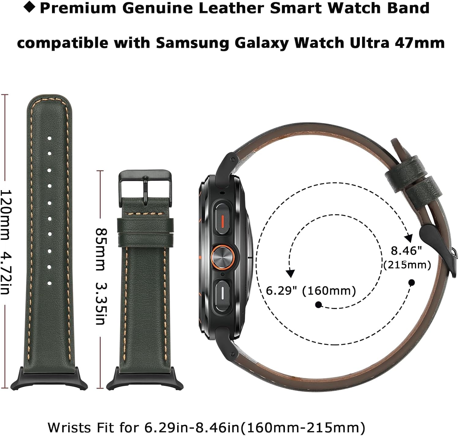 Detalle de Tasikar Genuine Leather Band for Samsung Galaxy Watch Ultra 47mm