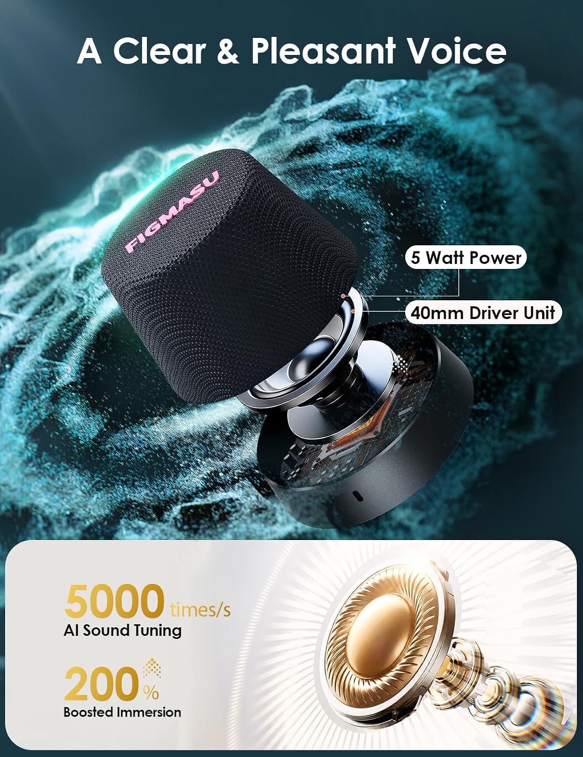 Thumbnail 4 de FIGMASU Magnetic Bluetooth Speaker Mini Portable – waterproof pocket speaker with magnetic phone/tablet stand