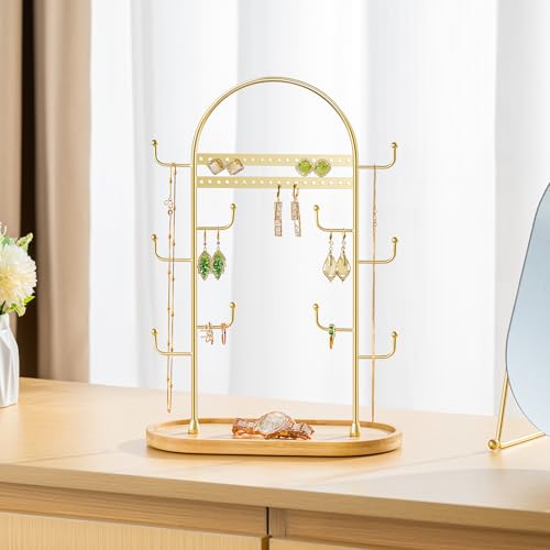Thumbnail 2 de niffgaff Soporte para Joyas: Organizador de Joyas en Bandeja de Madera Dorada, 32 cm