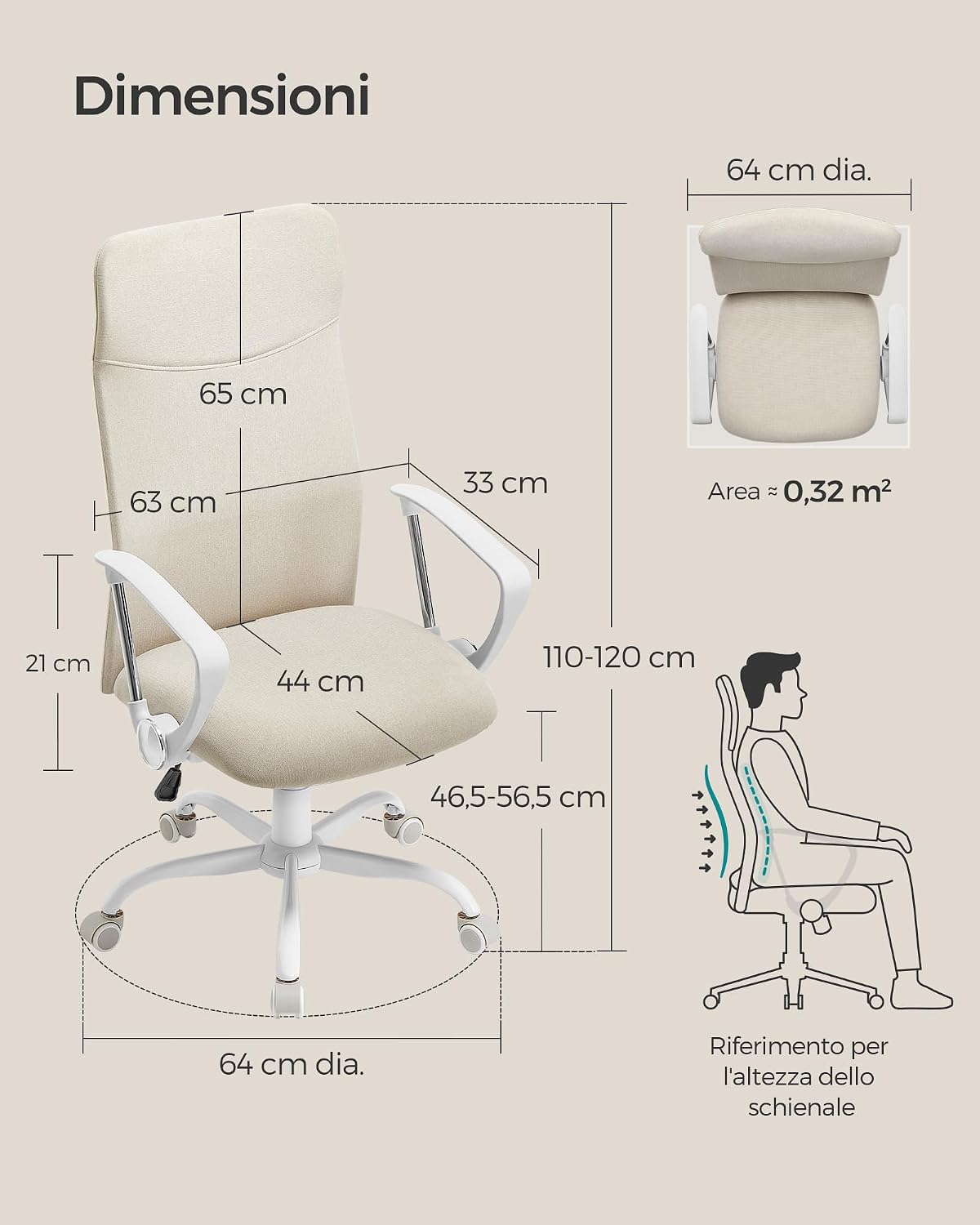 Detalle de SONGMICS Sedia da Ufficio Beige 120 kg