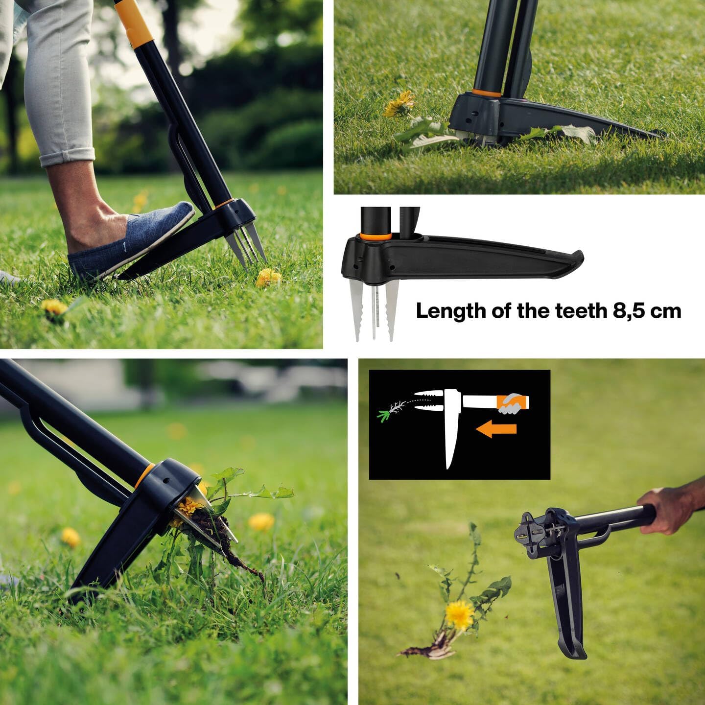 Thumbnail 3 de Fiskars Désherbeur Xact 1 m – bras en acier inoxydable et poignée plastique, noir/orange