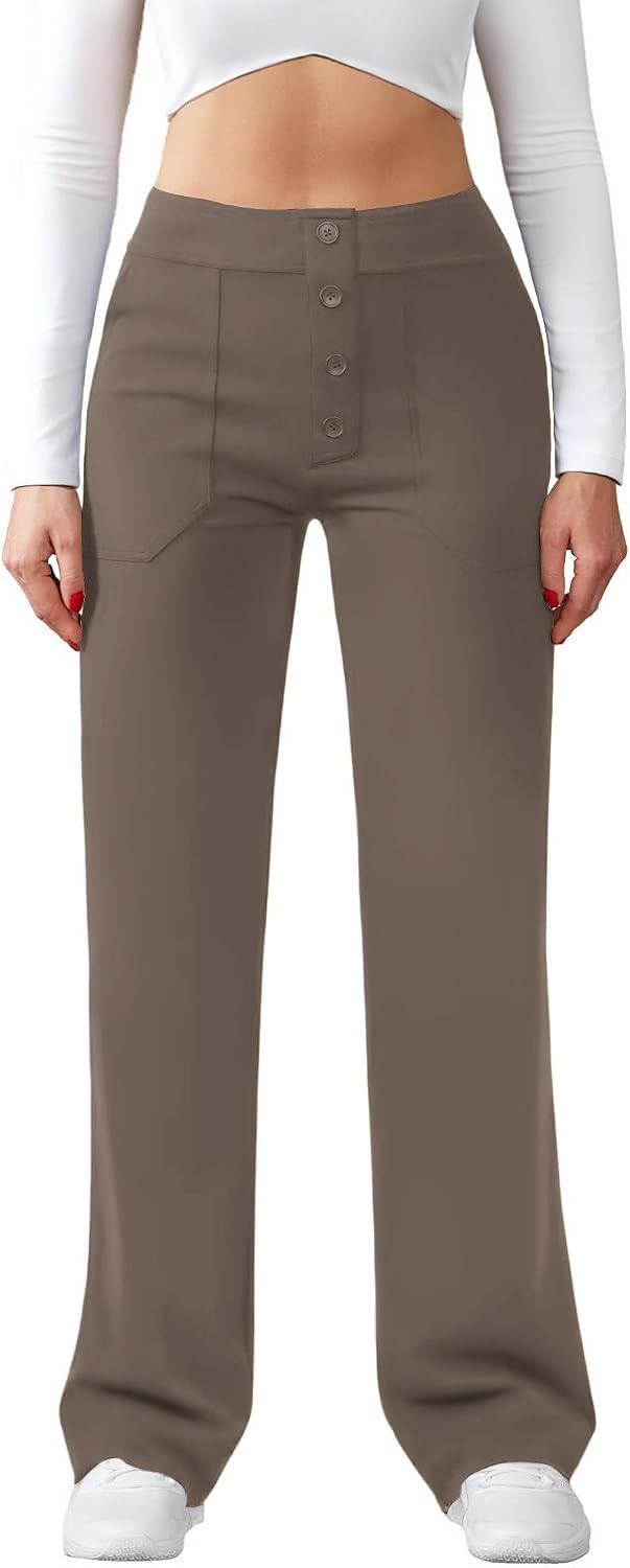 Thumbnail 5 de Friptspyg Pantalon femme taille haute large, boutonnage et jambes droites – casual travail stretch avec poches