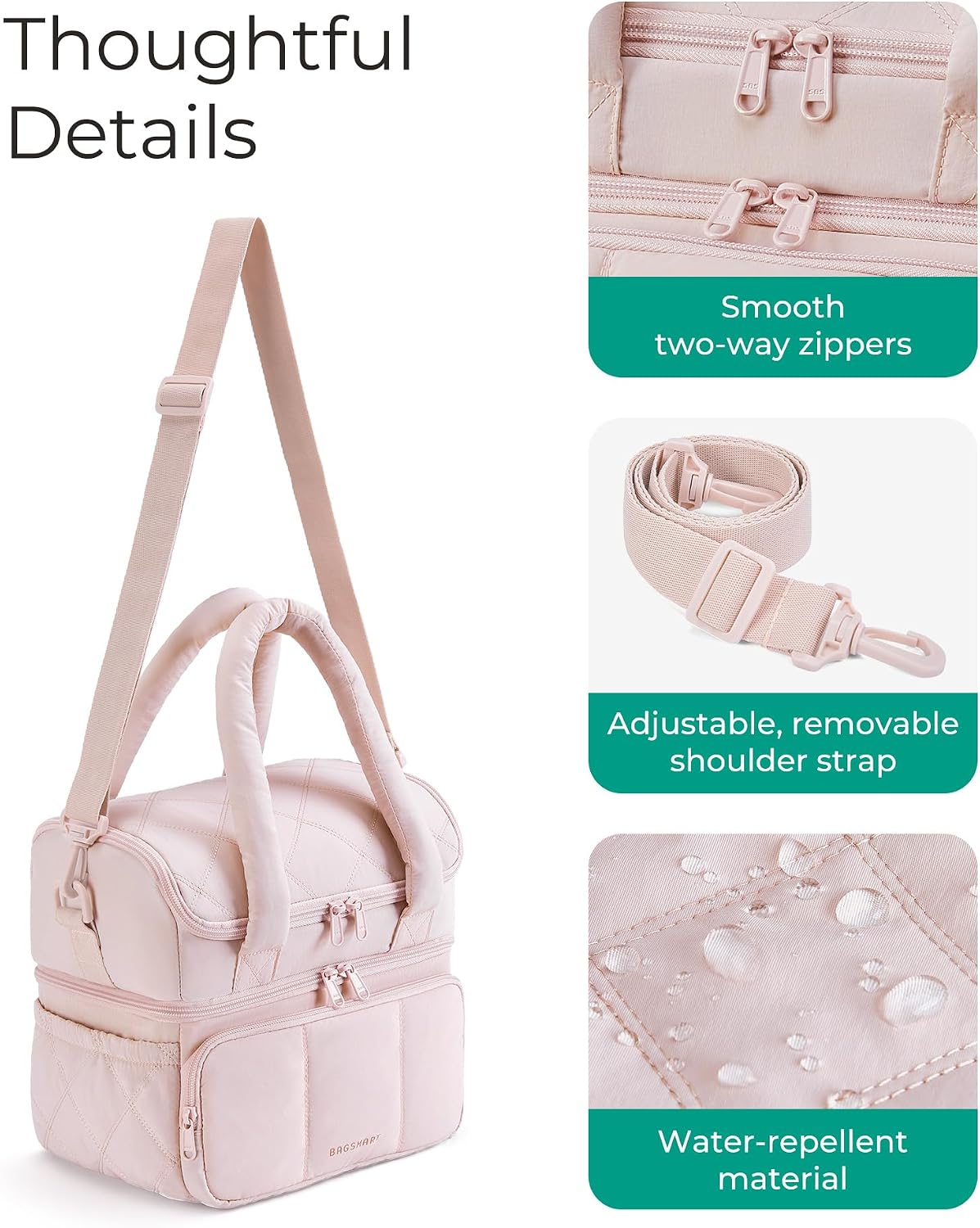 Thumbnail 5 de BAGSMART Double Deck Insulated Lunch Bag for Women (Quilted Puffer, Leakproof Cooler Tote) — Camel