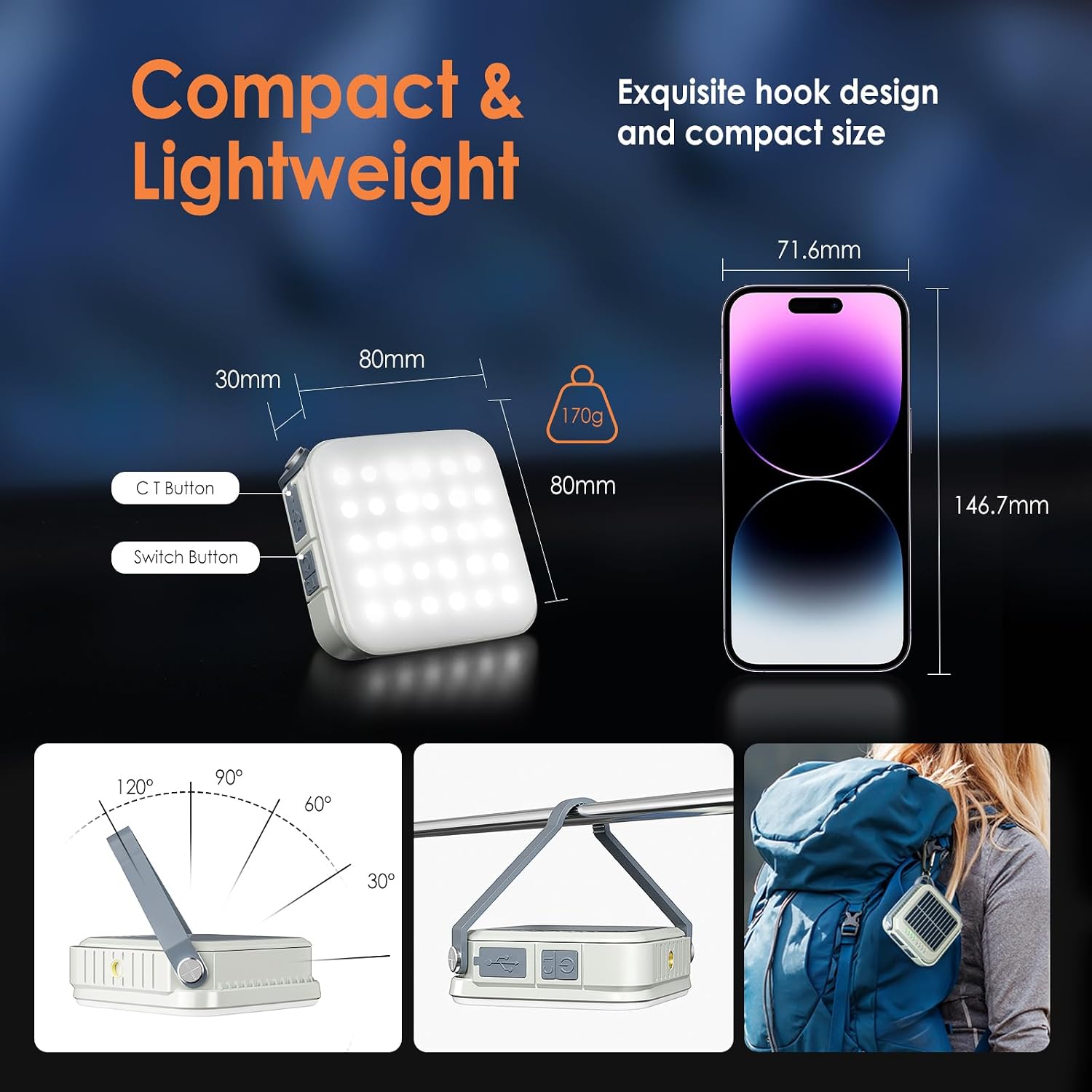 Thumbnail 4 de Quntis Camping Light Rechargeable: Solar/USB-C LED Lantern with 4000mAh Power Bank (IPX6, 4 Colour Temperatures)
