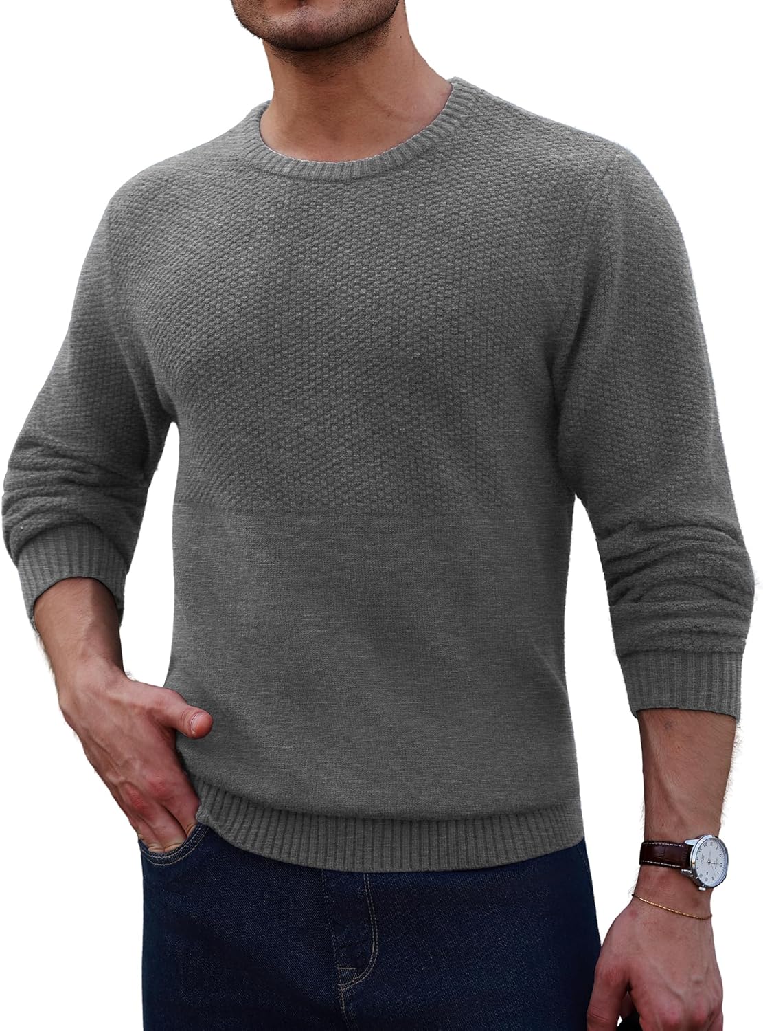 Thumbnail 1 de MLANM Men's Crew Neck Knitted Jumper – Soft, Lightweight Yet Warm Casual Pullover