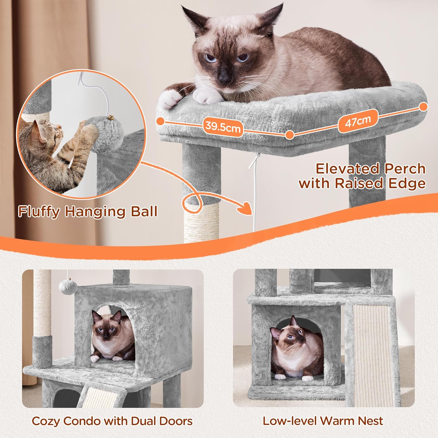 Thumbnail 2 de Yaheetech Cat Tree (92cm) Multilevel Cat Tower with Double Condo, Scratching Posts & Dangling Ball