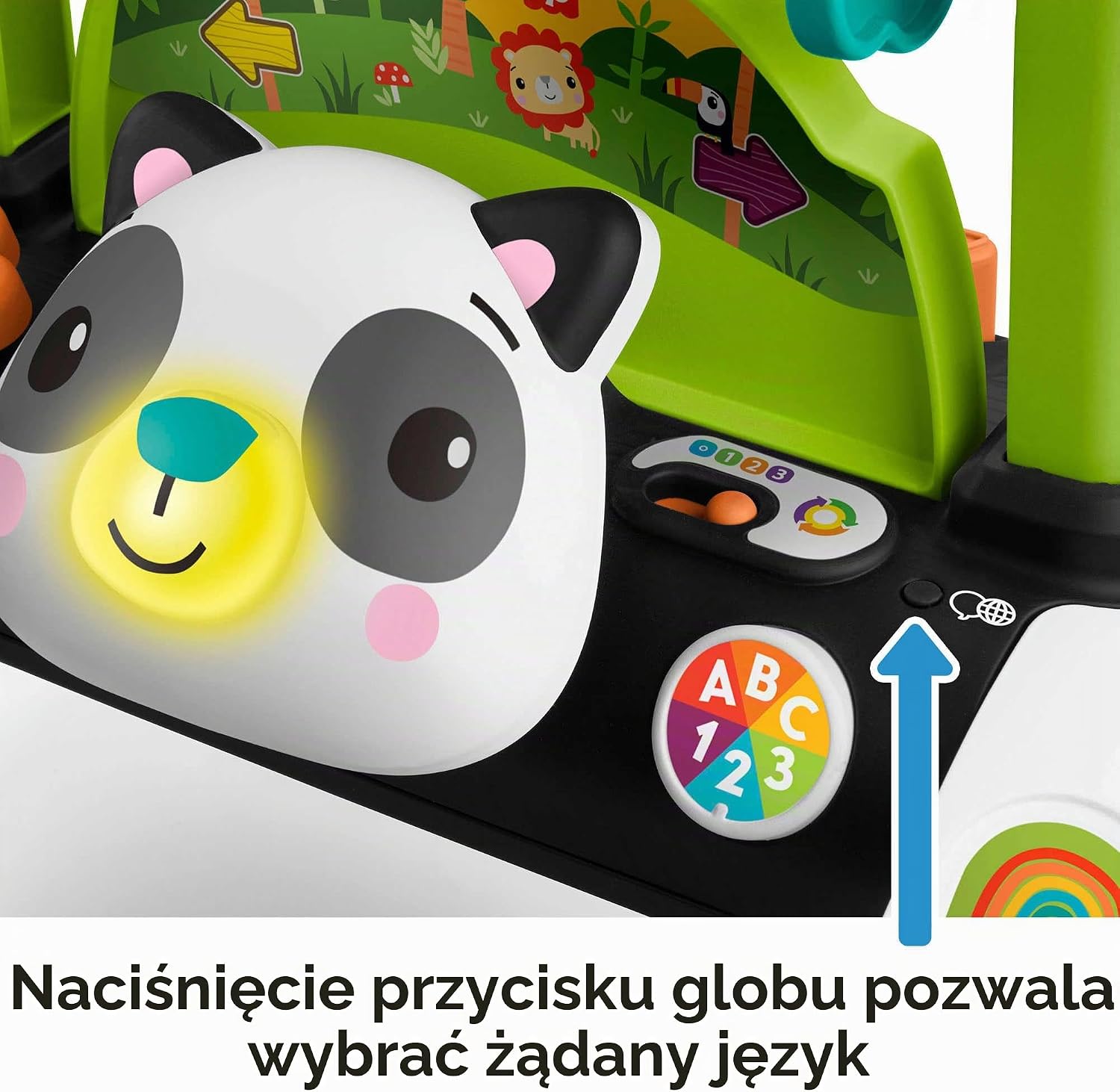 Detalle de Fisher-Price HJY73 dwustronny chodzik Panda, 3 poziomy zabawy i interaktywne centrum
