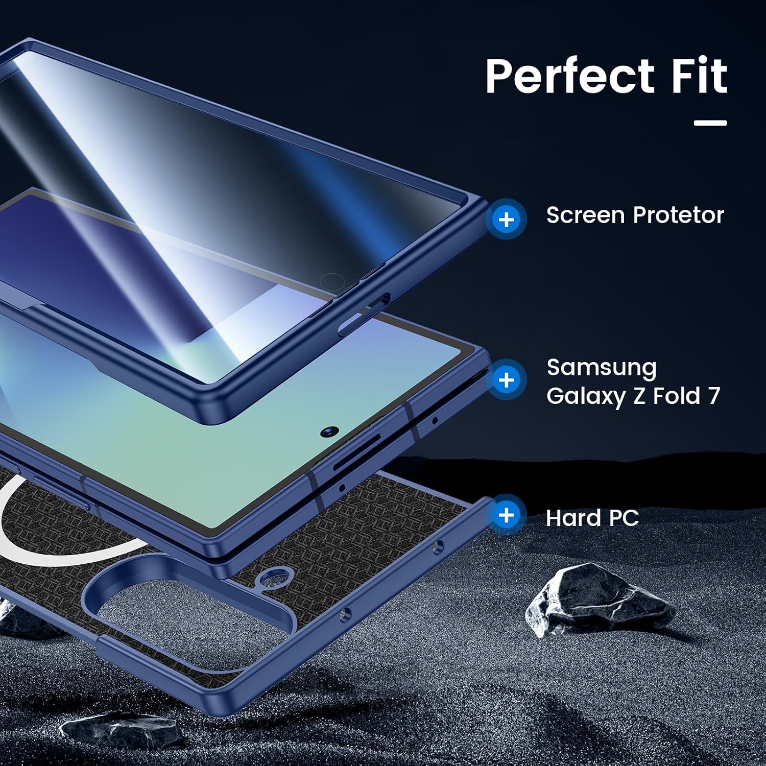 Detalle de HWeggo for Samsung Galaxy Z Fold 7 case with built-in 9H screen protector (blue)