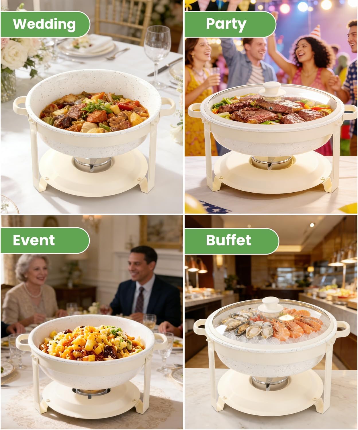Detalle 2 de IMACONE 4-Pack 6QT Maifanite-Coated Chafing Dishes Buffet Set with Glass Lids