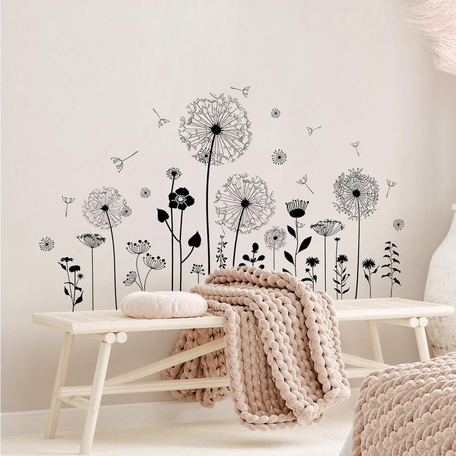 Thumbnail 1 de Supzone Black Dandelion Wall Stickers: Floral Flying Butterflies DIY Wall Décor