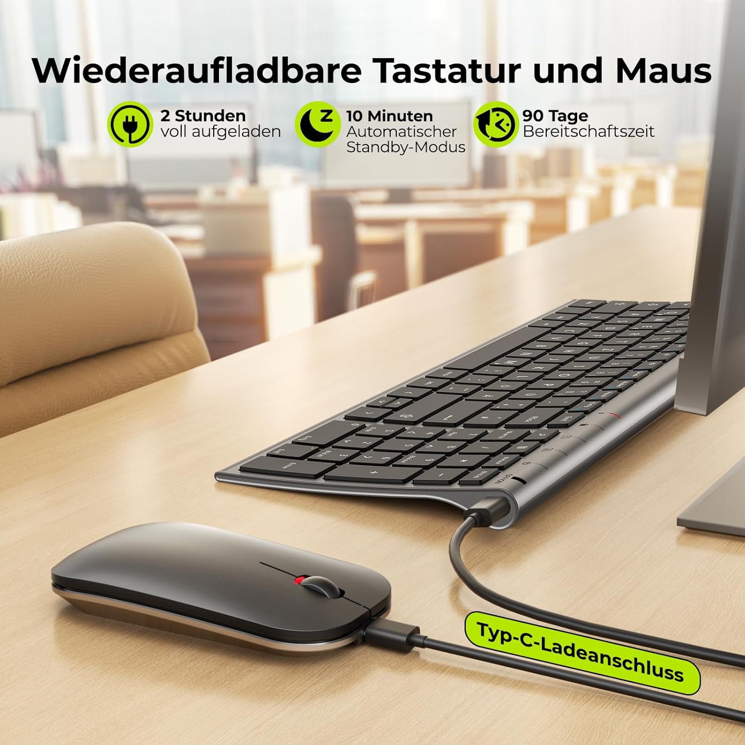 Thumbnail 2 de seenda WGJP-031B Tastatur Maus Set Kabellos – ultradünn, Aluminiumgehäuse, 80%-Layout mit Nummernblock