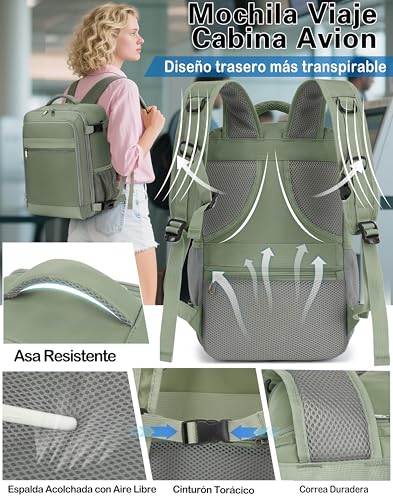 Detalle de KLOSTAIN Mochila de cabina para avión 40x20x25 (20L) con compartimento para portátil de 14”