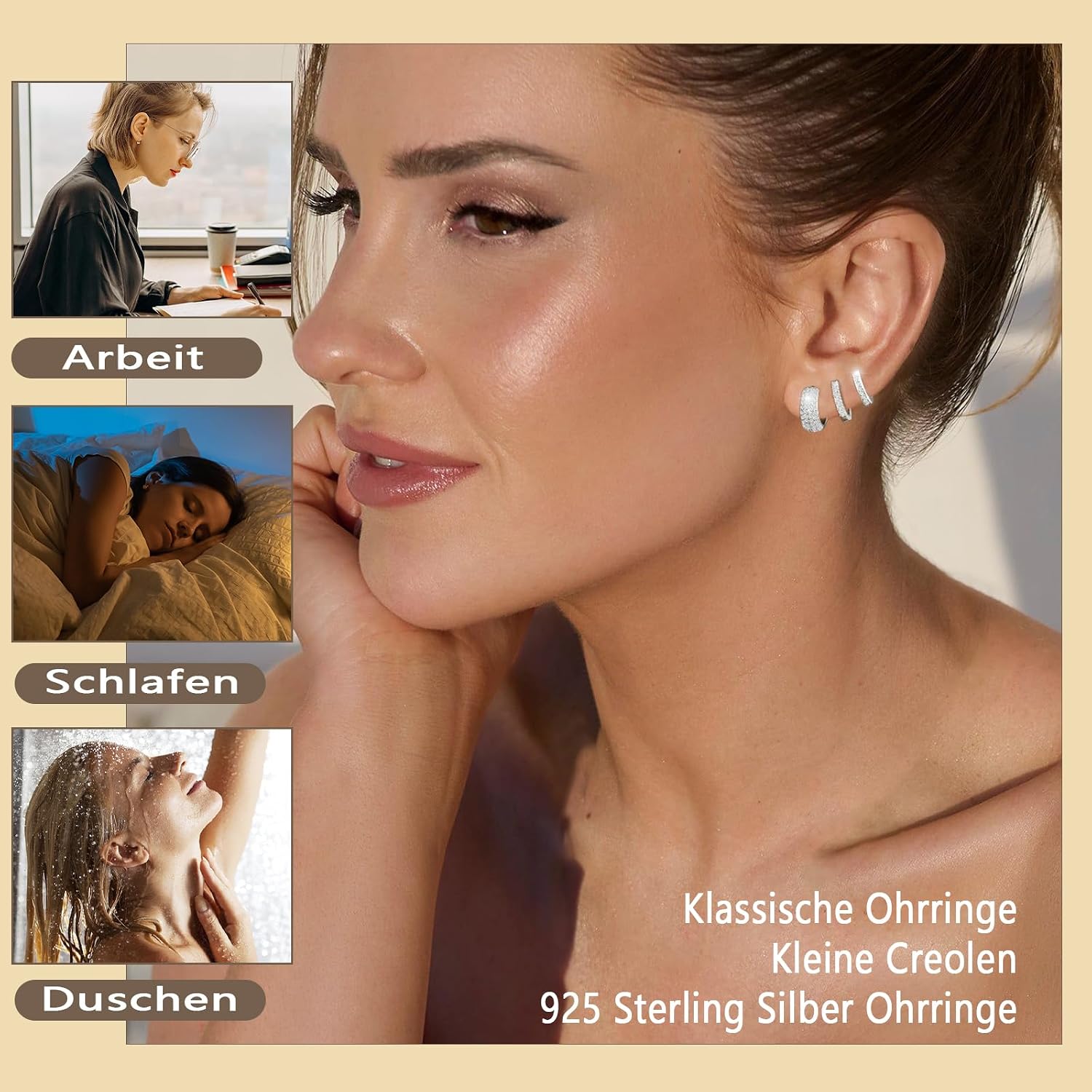 Thumbnail 4 de Halora 3 Paar Creolen aus Sterling Silber 925 mit AAAA+ Zirkonia – hypoallergenes Set für Damen