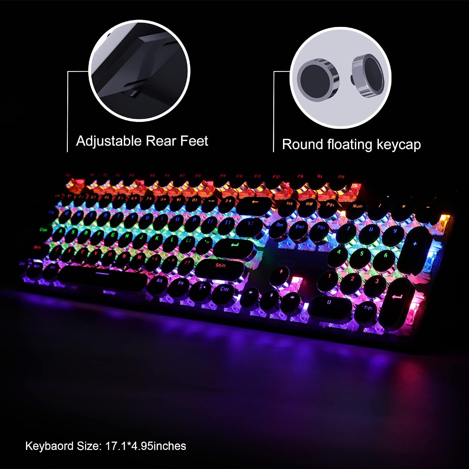 Detalle 2 de Camiysn Retro Typewriter Keyboard and Mouse Combo, 104 Keys, Linear Red Switches