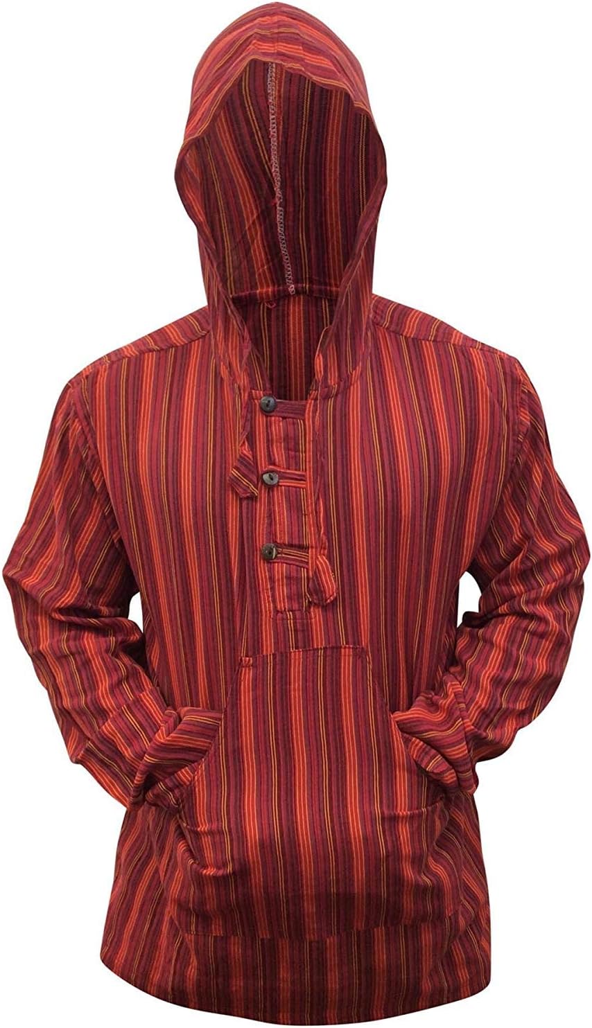 Detalle de Shopoholic Fashion Mehrfarbig dharke Streifen Opa Kapuzenpulli Hemd – Leichter Kapuzenpullover, lockerer Look
