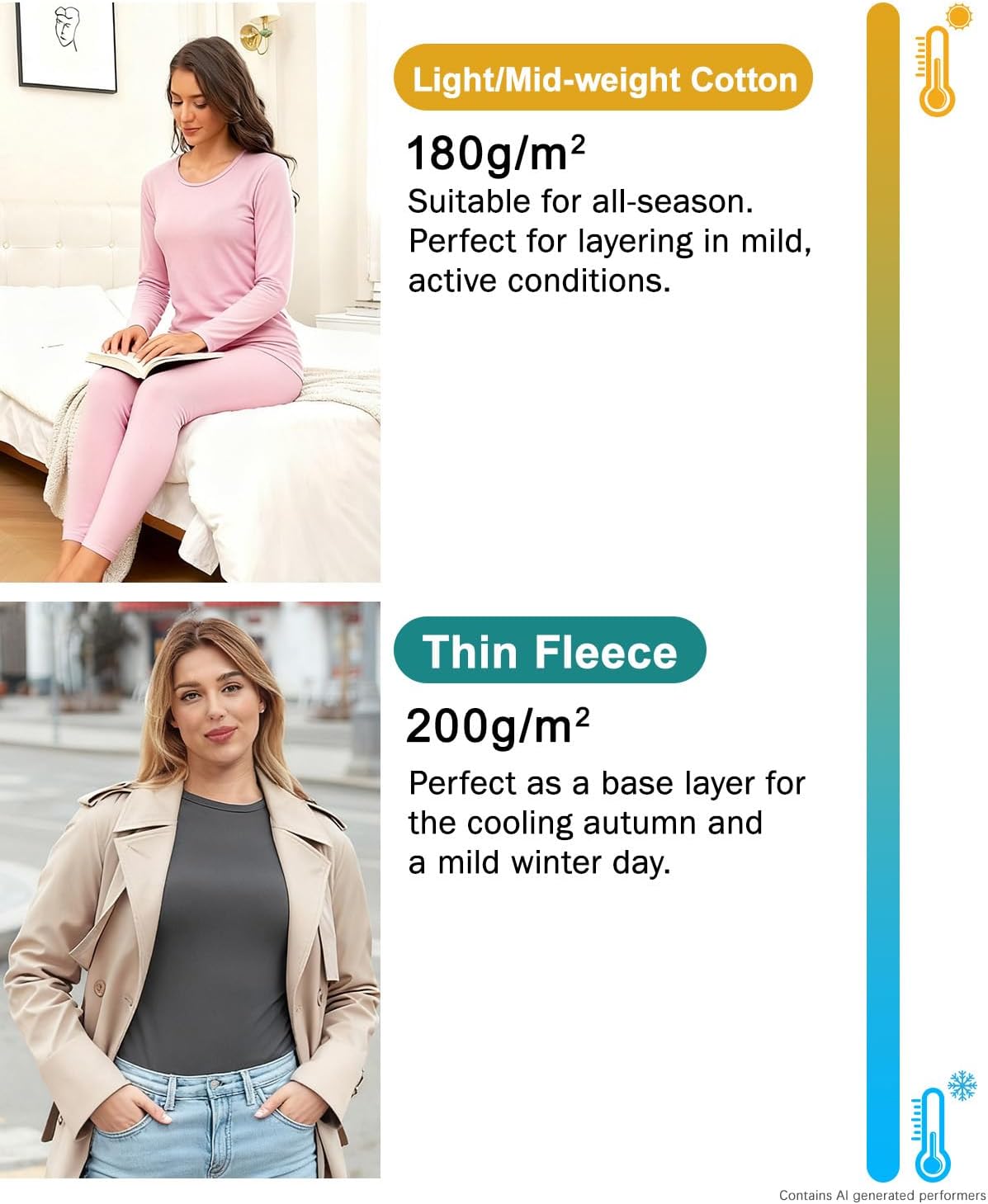 Detalle 2 de wirarpa Women's Cotton Thermal Underwear Set, Four-Way Stretch Base Layer